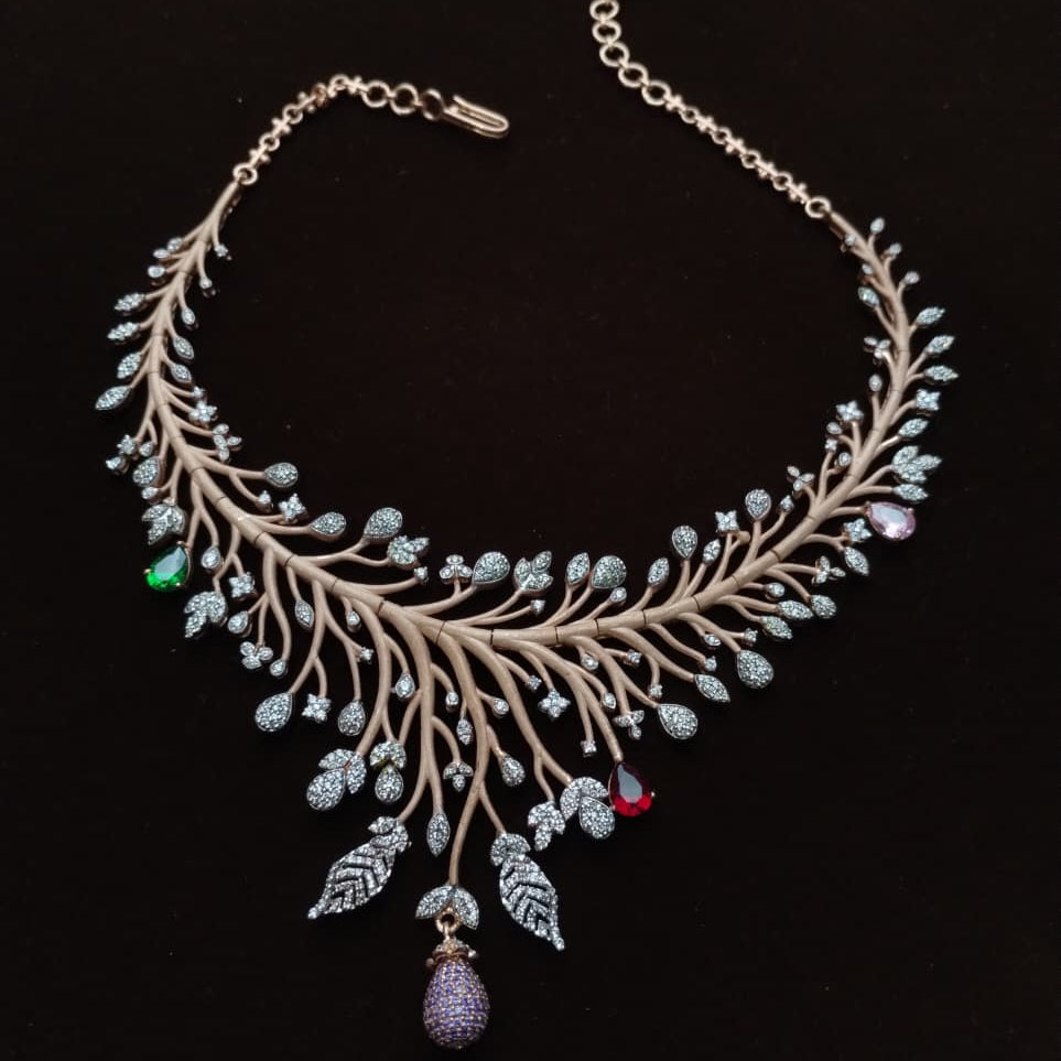 Silver 92.5 Diamond Look Necklace With Earring-2042
