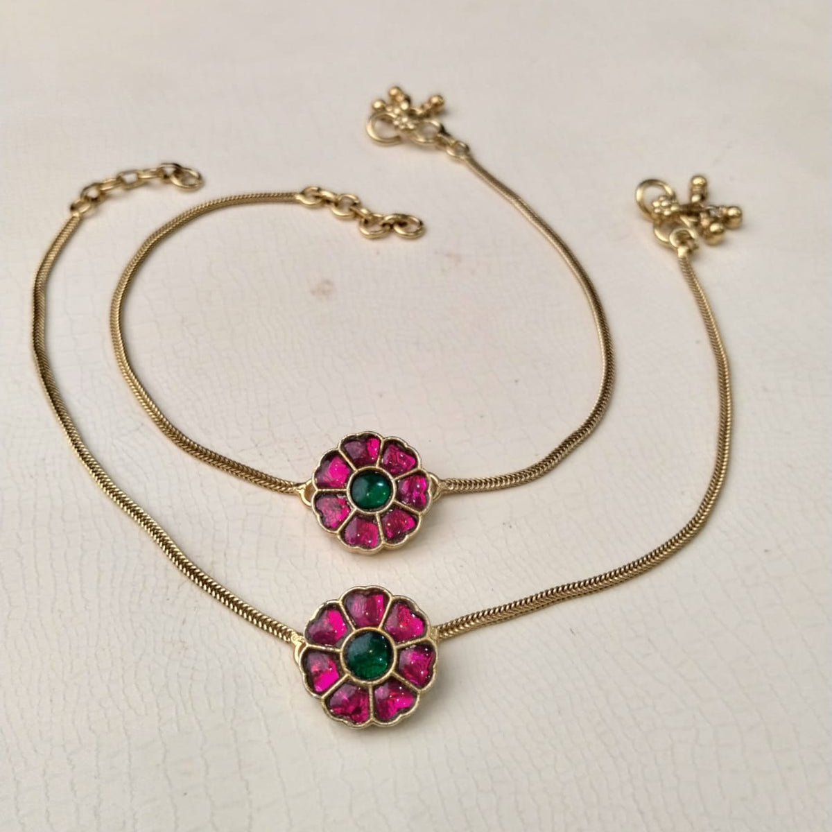 Silver 92.5 Kundan Anklets-2160