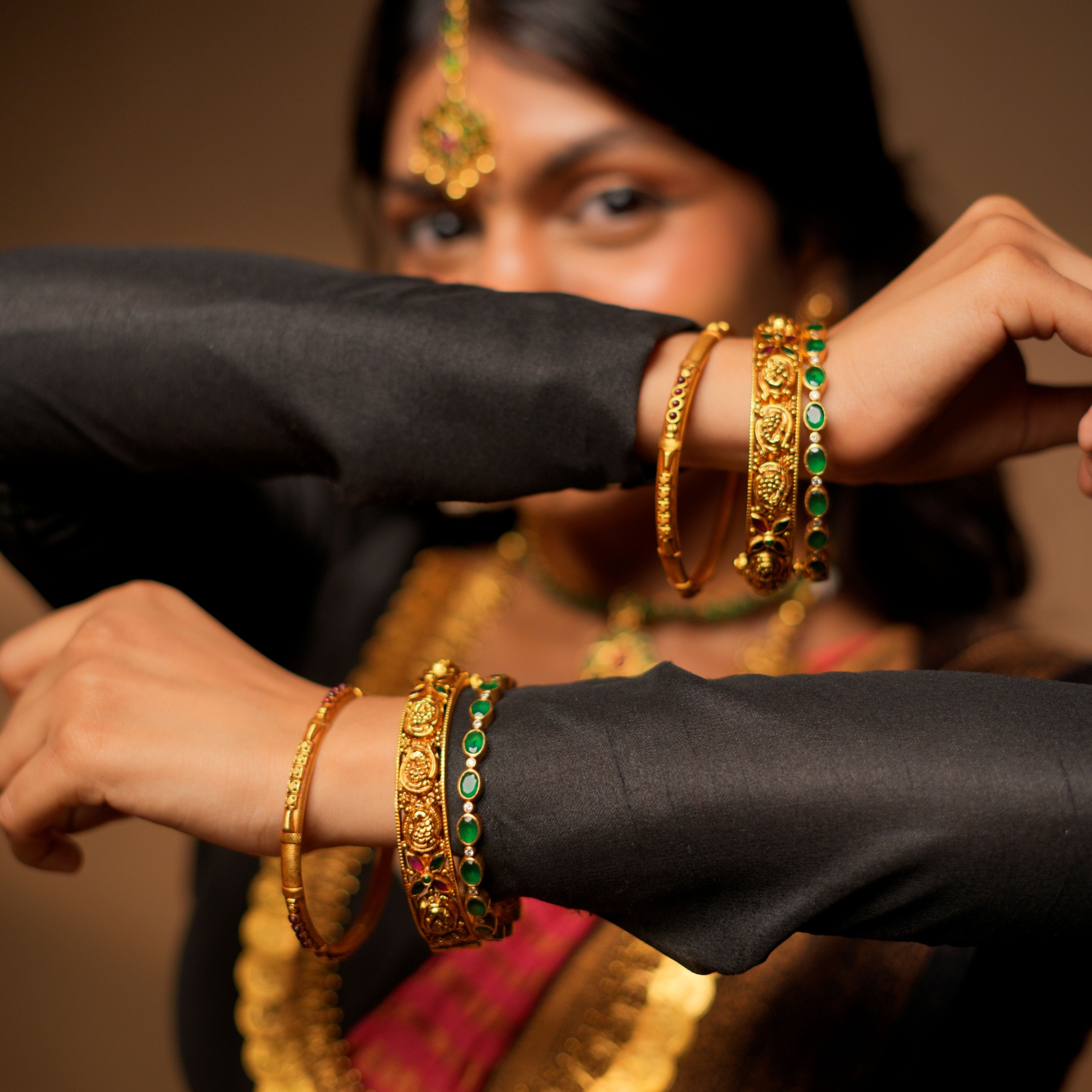 Gold Plated Bridal Full Set Price for only Green Attigai and green tikka