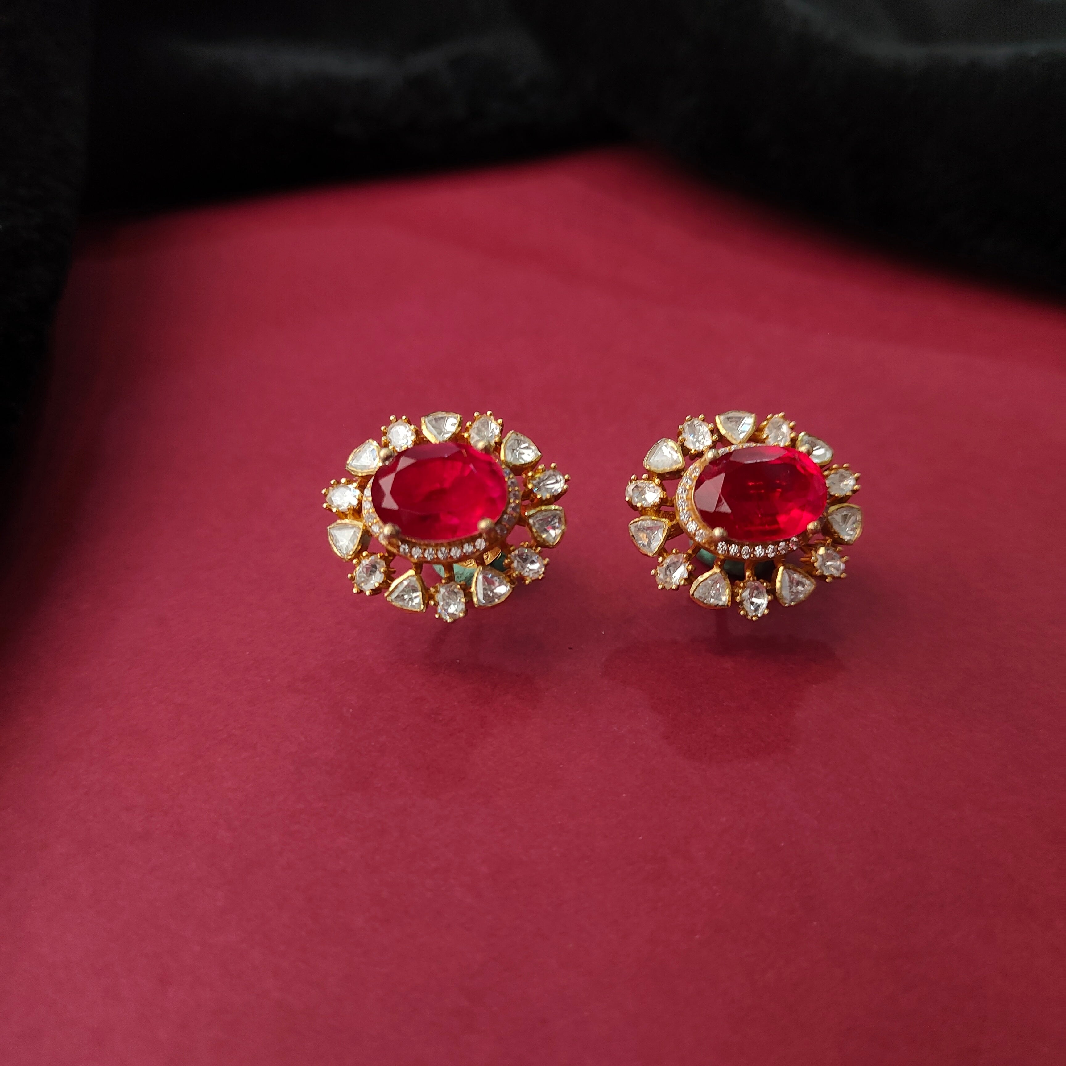 925 Silver Gold plated Polki Pendant with Chain set-1387