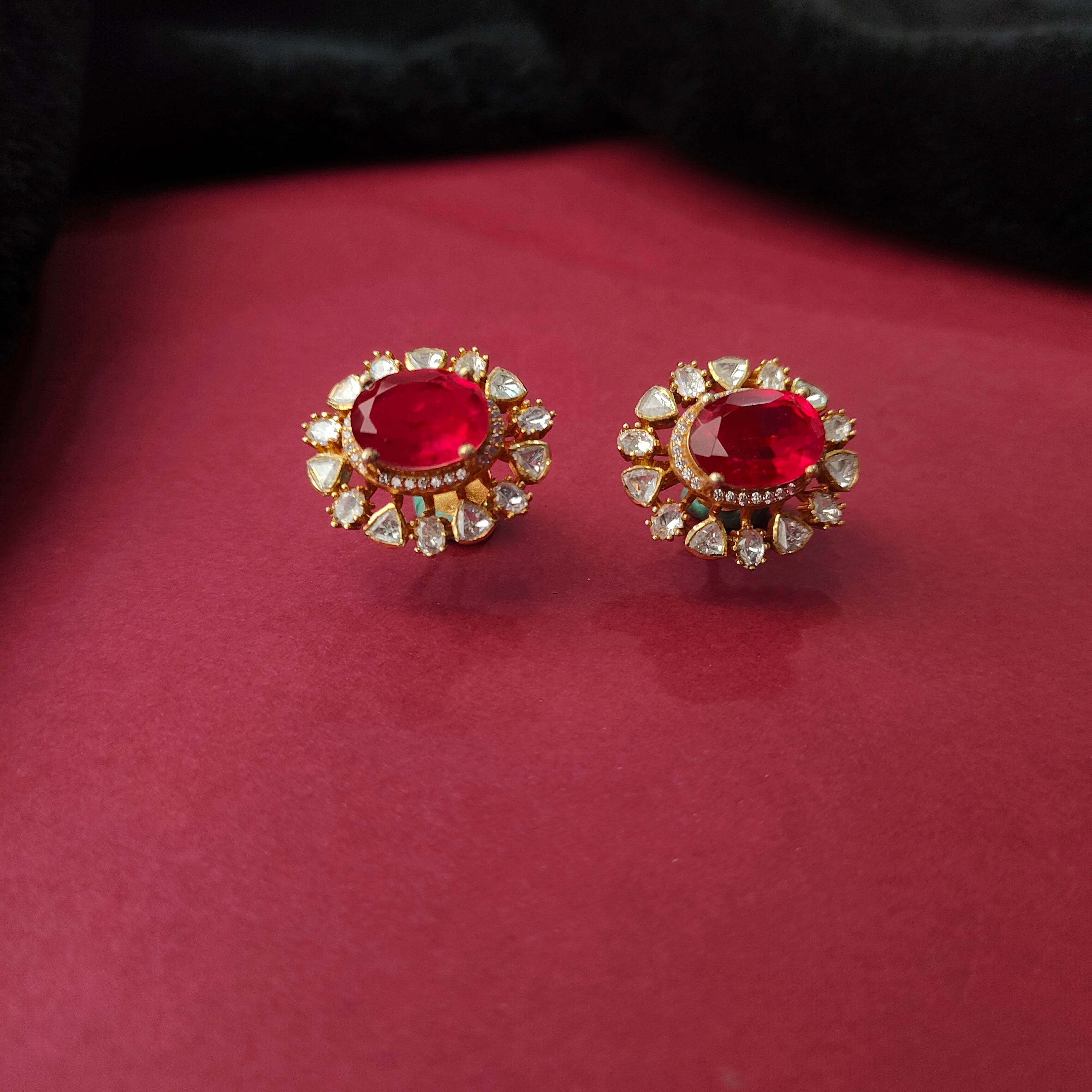 925 Silver Gold plated Polki Pendant with Chain set-1387