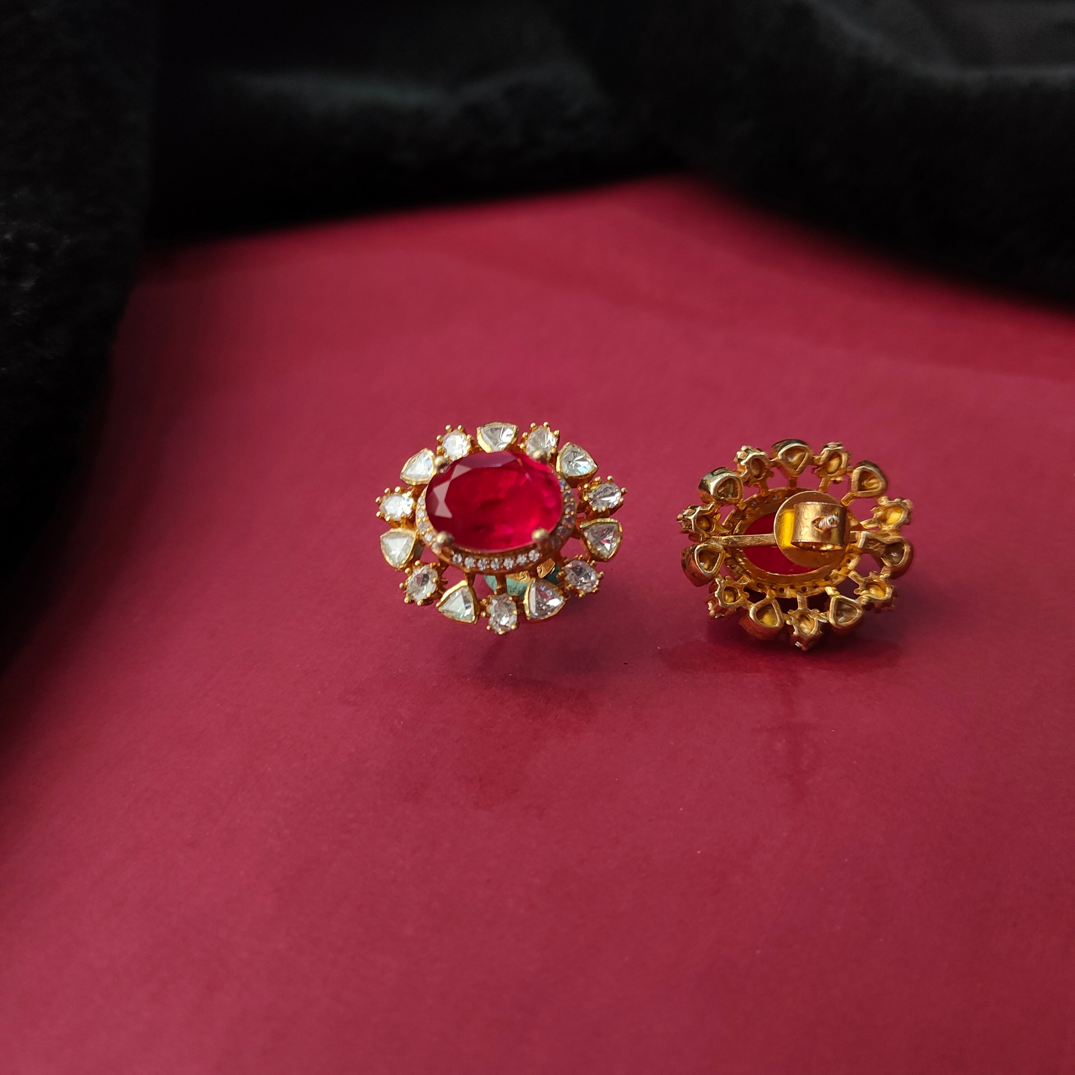 925 Silver Gold plated Polki Pendant with Chain set-1387