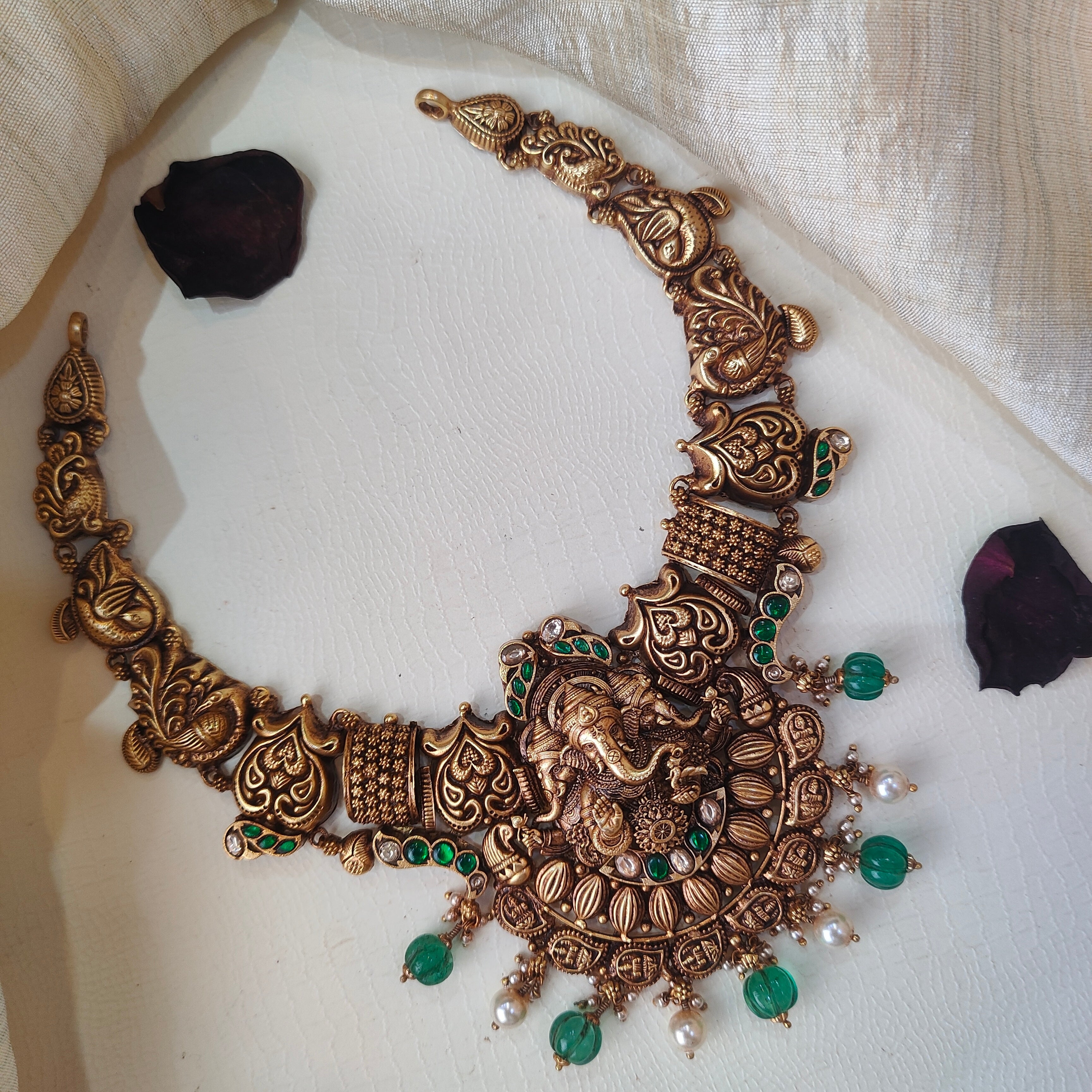 Ganesha Kundan Nakshi Necklace - 0032 - BCOS Its Silver