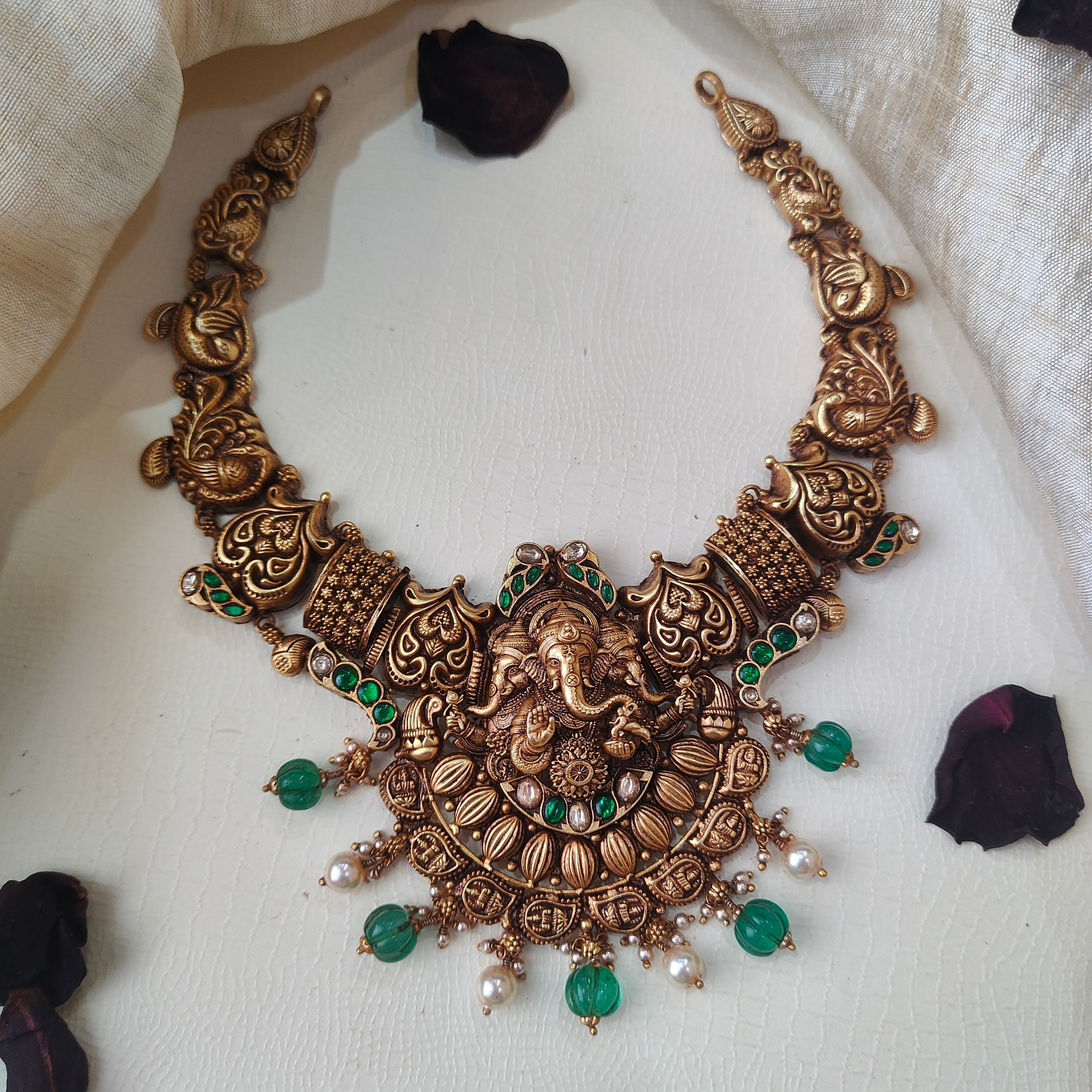 Ganesha Kundan Nakshi Necklace - 0032 - BCOS Its Silver