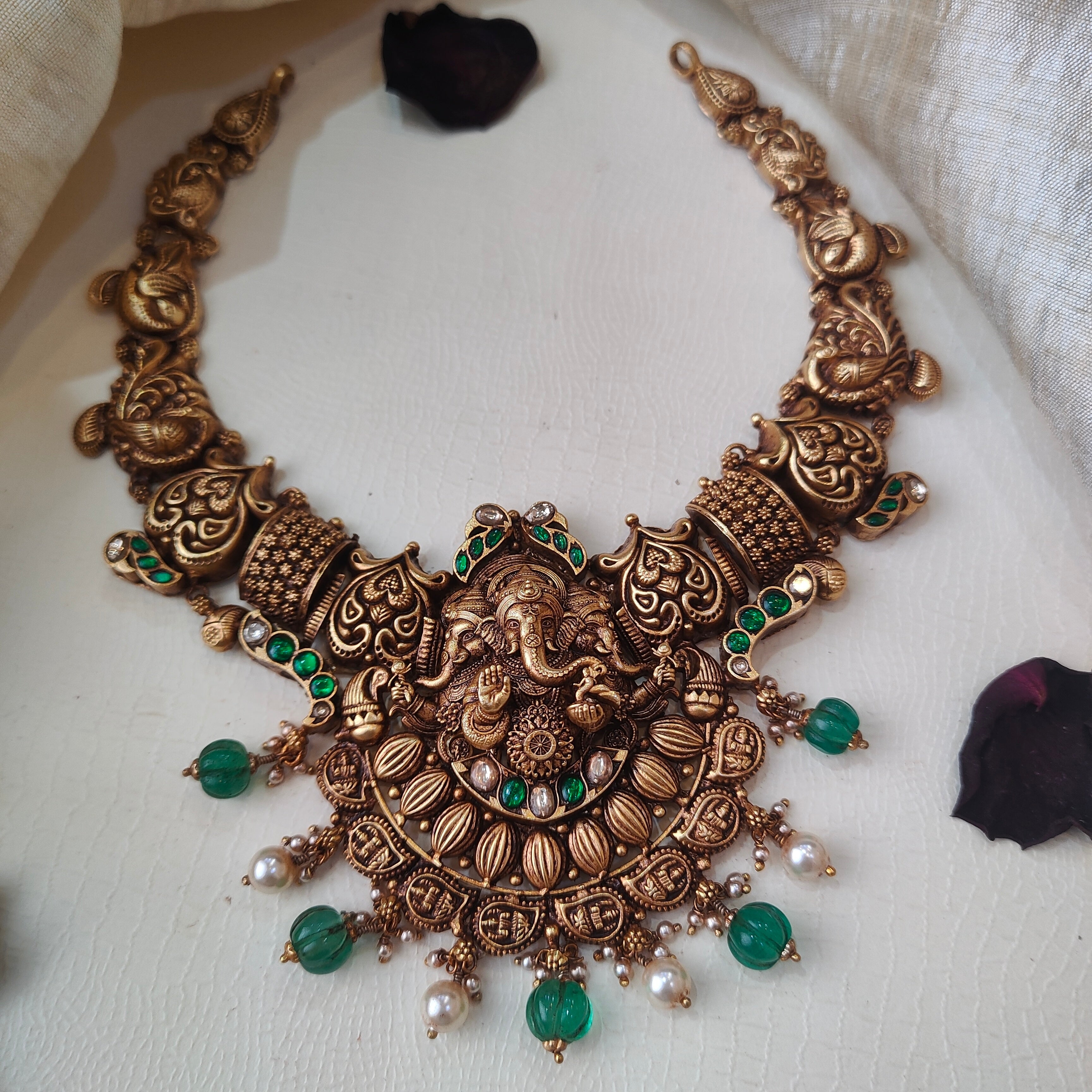 Ganesha Kundan Nakshi Necklace - 0032 - BCOS Its Silver