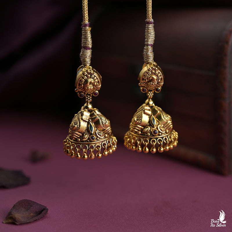 925 Silver Gold Plated Nakshi Jhumka -0163