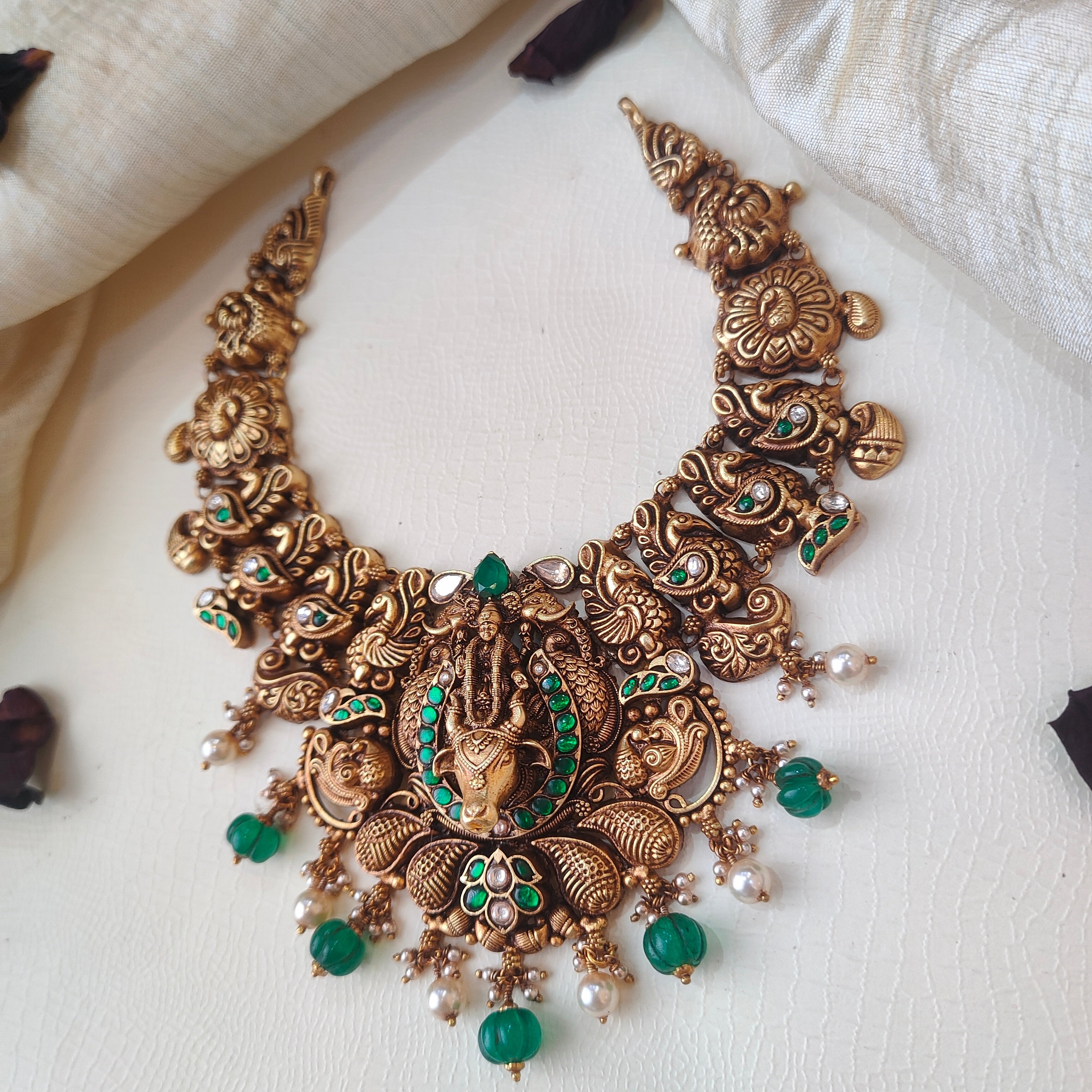 Kamadhenu Silver Kundan Nakshi Necklace - 0031 - BCOS Its Silver