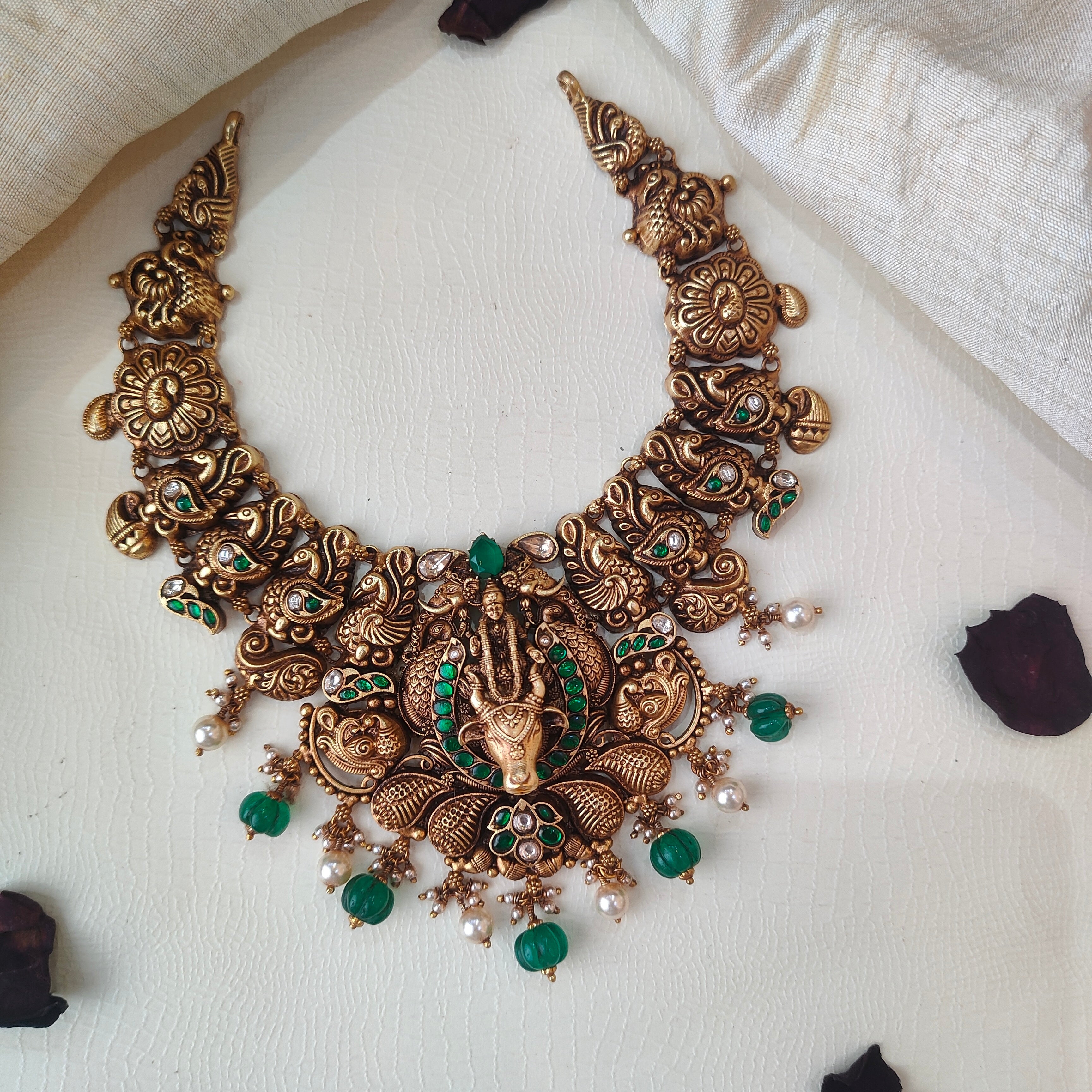 Kamadhenu Silver Kundan Nakshi Necklace - 0031 - BCOS Its Silver