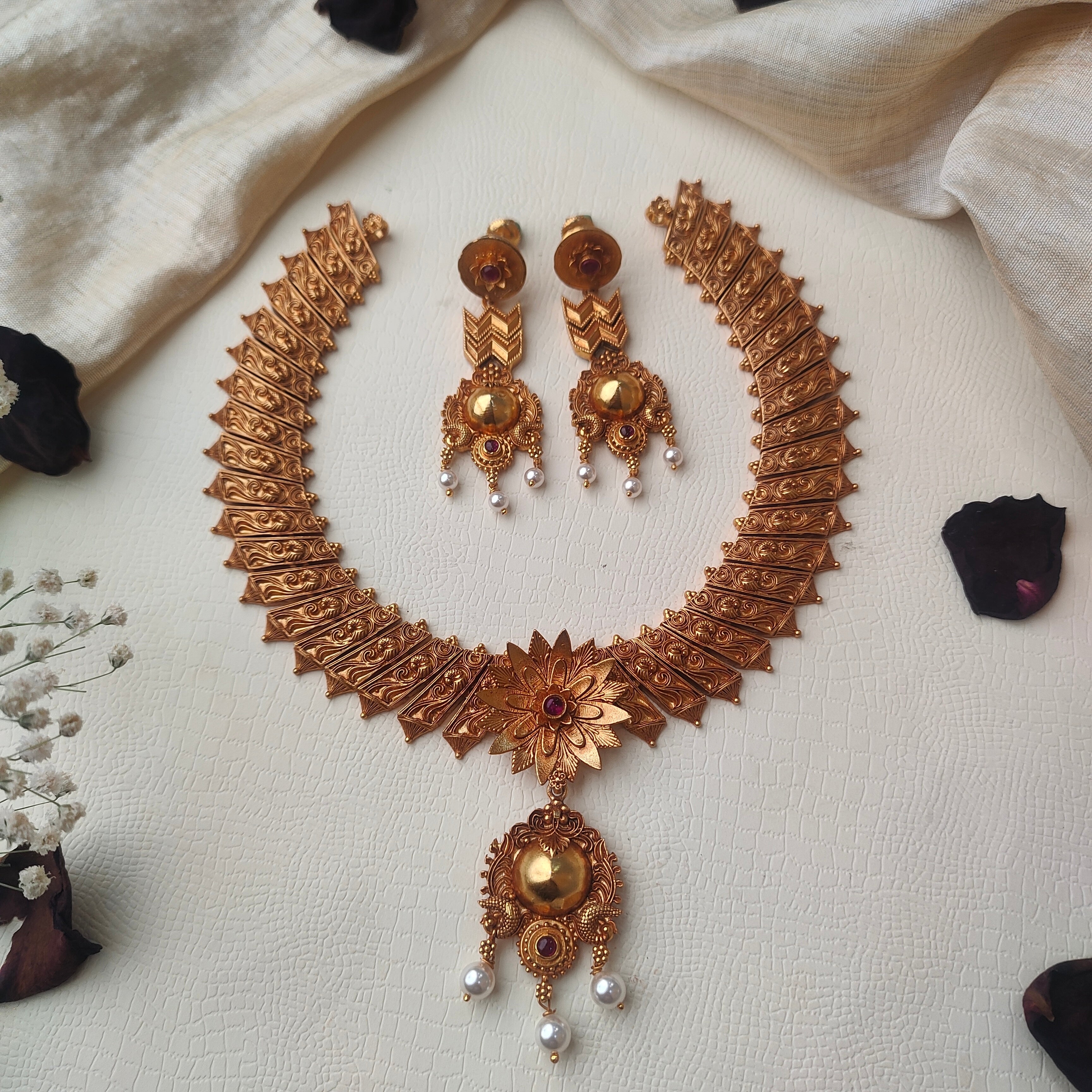 Kerala style Fusion 925 Silver Necklacce set - 0011 - BCOS Its Silver