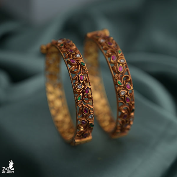 925 Silver Kundan Bangle - 0406