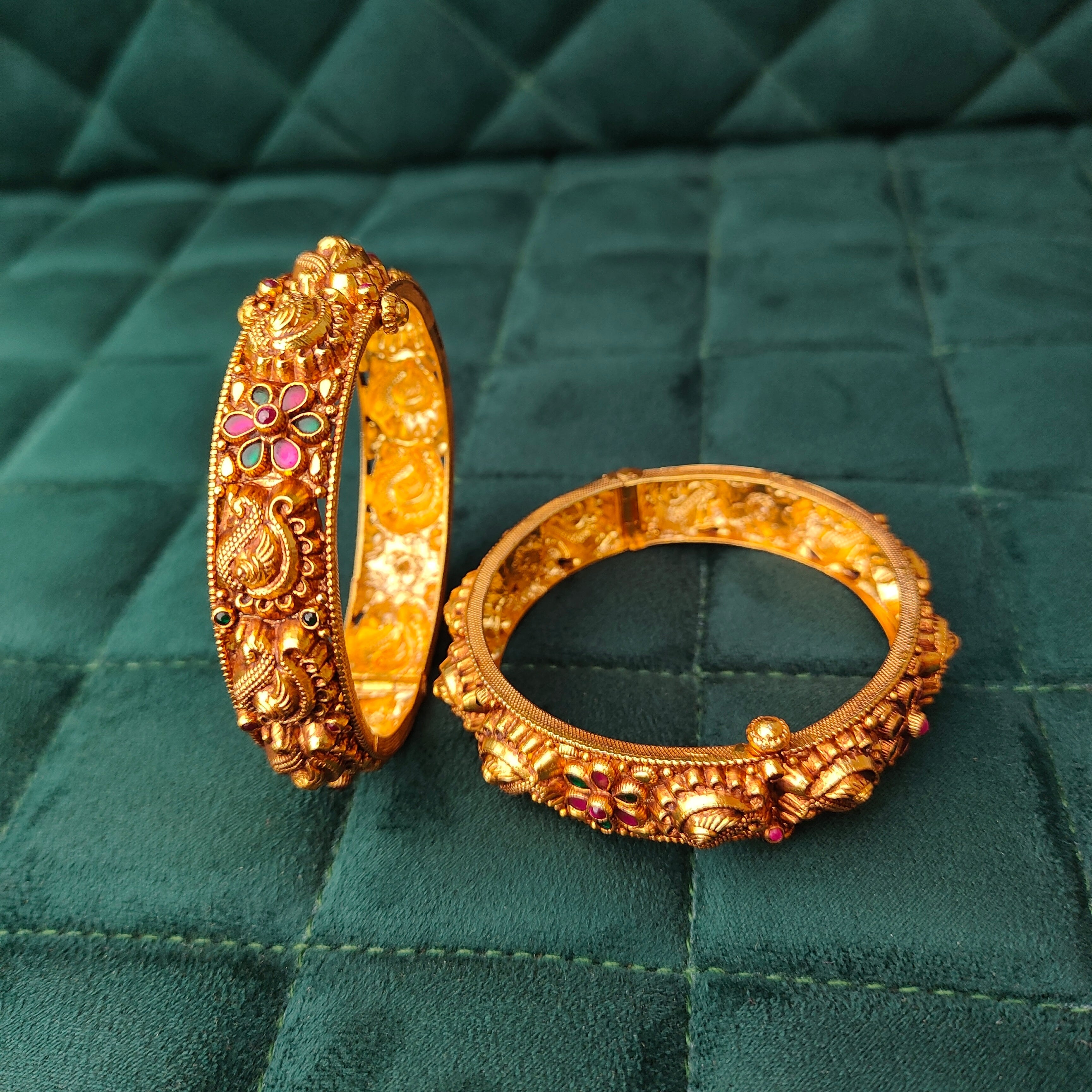 925 Silver Gold Plated Nakshi Bangle- 1297