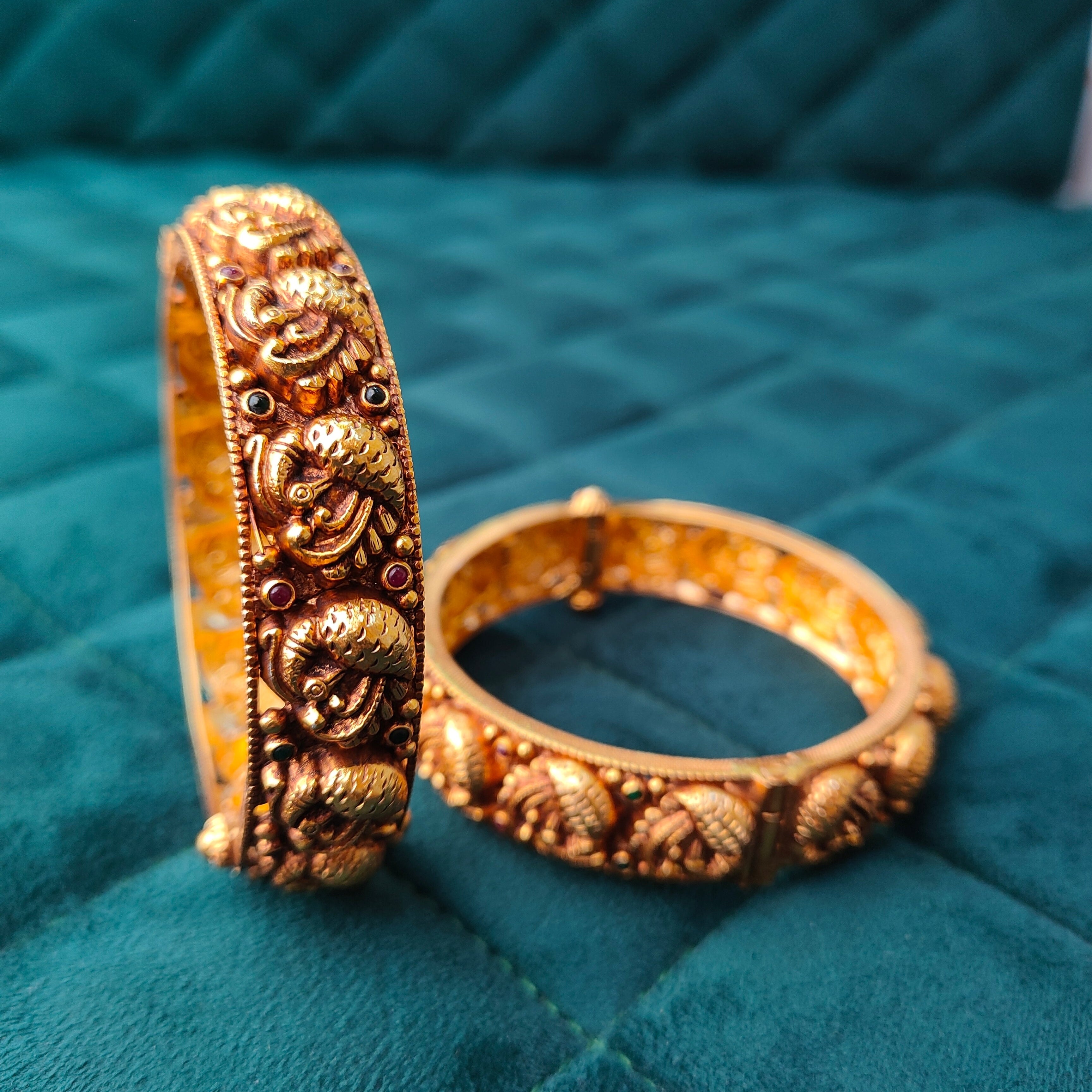 925 Silver Gold Plated Nakshi Bangle -1298