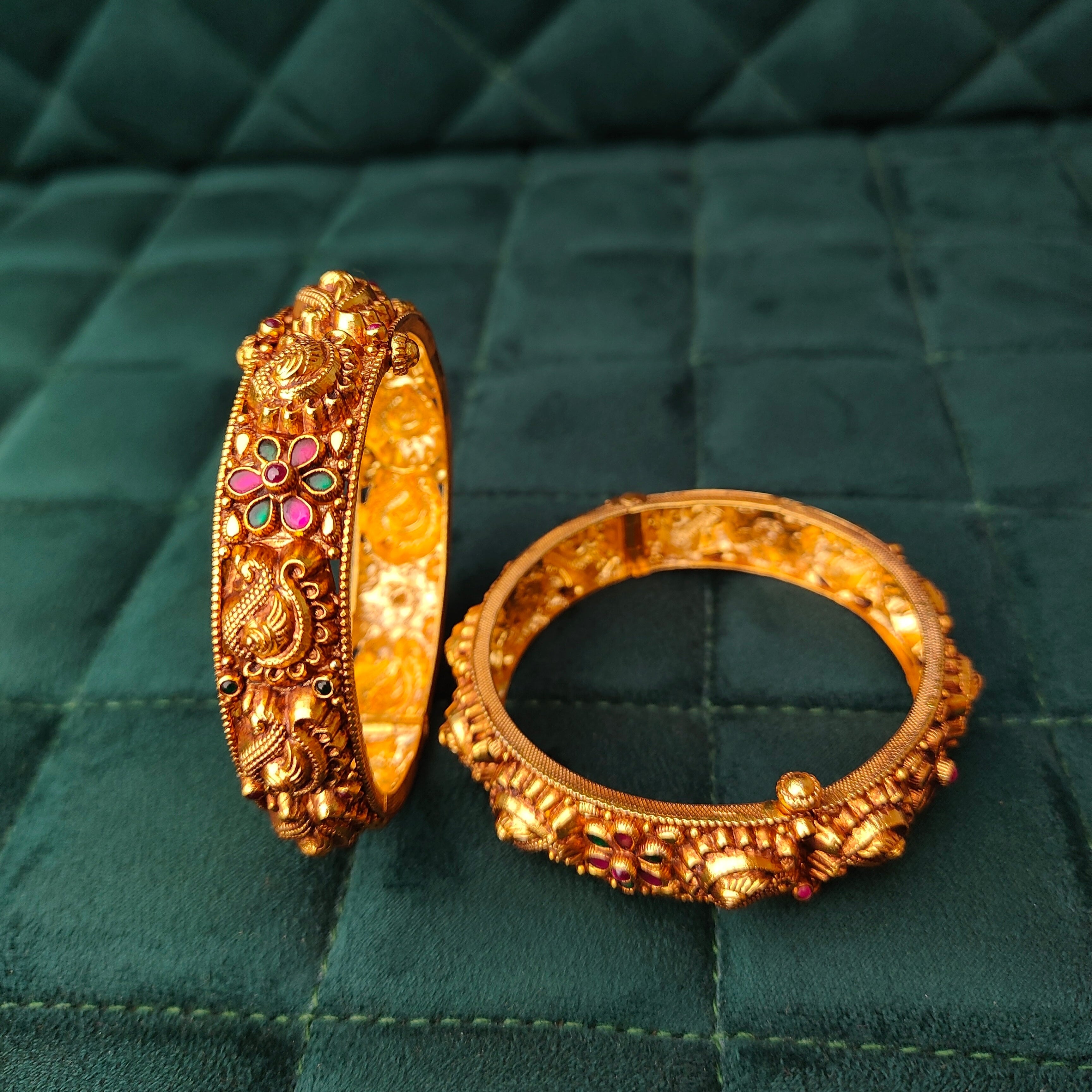 925 Silver Gold Plated Nakshi Bangle- 1297