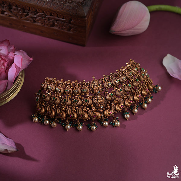 925 Silver Gold Plated Nakshi Choker-0409.