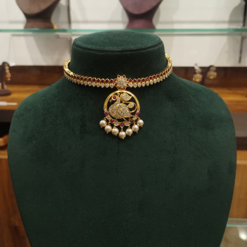 PADMINI DIAMOND LOOK ALIKE CLOSED SETTING ATTIGAI NECKLACE - 0303 (Made To Order) - BCOS Its Silver