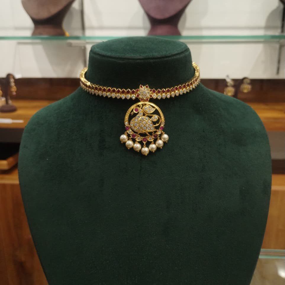 PADMINI DIAMOND LOOK ALIKE CLOSED SETTING ATTIGAI NECKLACE - 0303 (Made To Order) - BCOS Its Silver