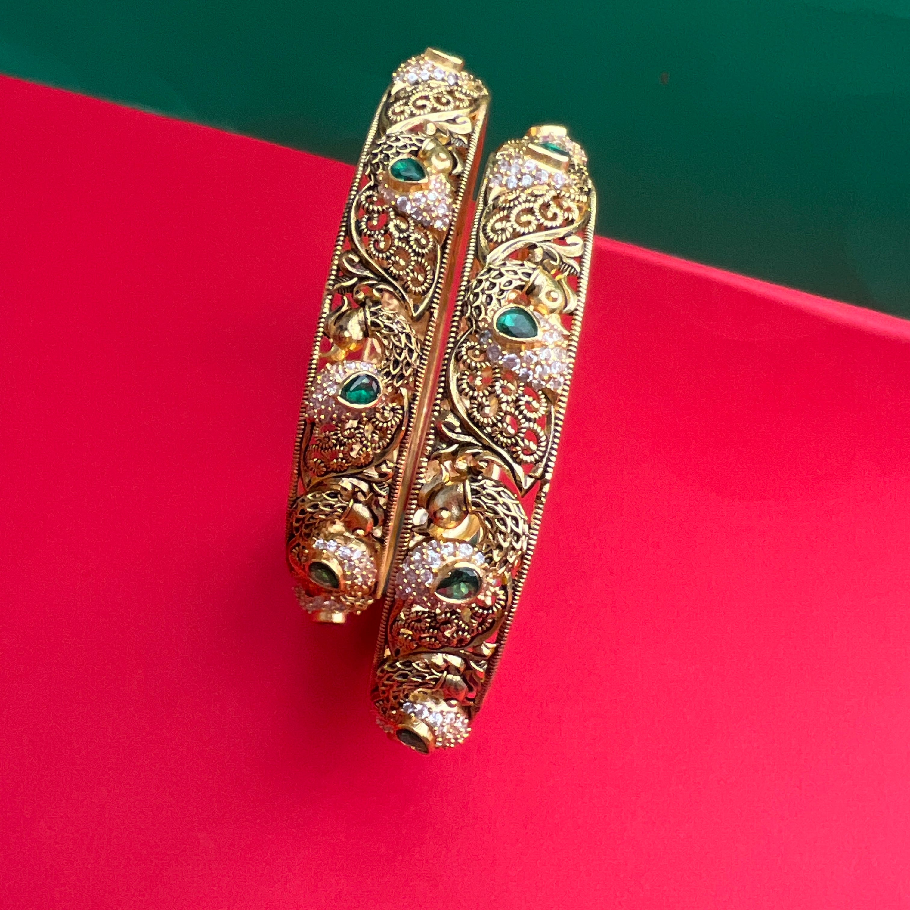 925 Silver Gold Plated Peacock Bangle-1223