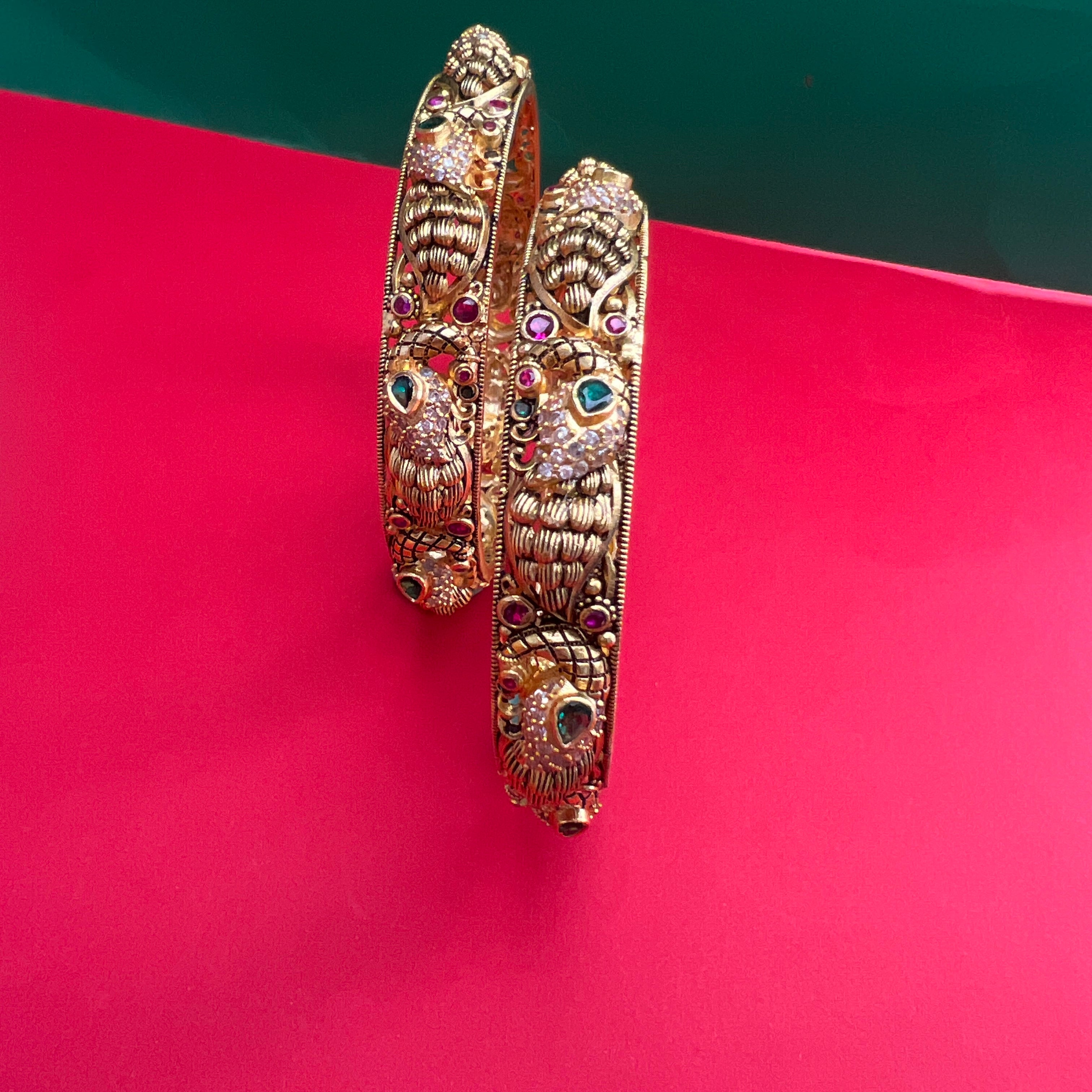 925 Silver Gold Plated Peacock Bangle-1222