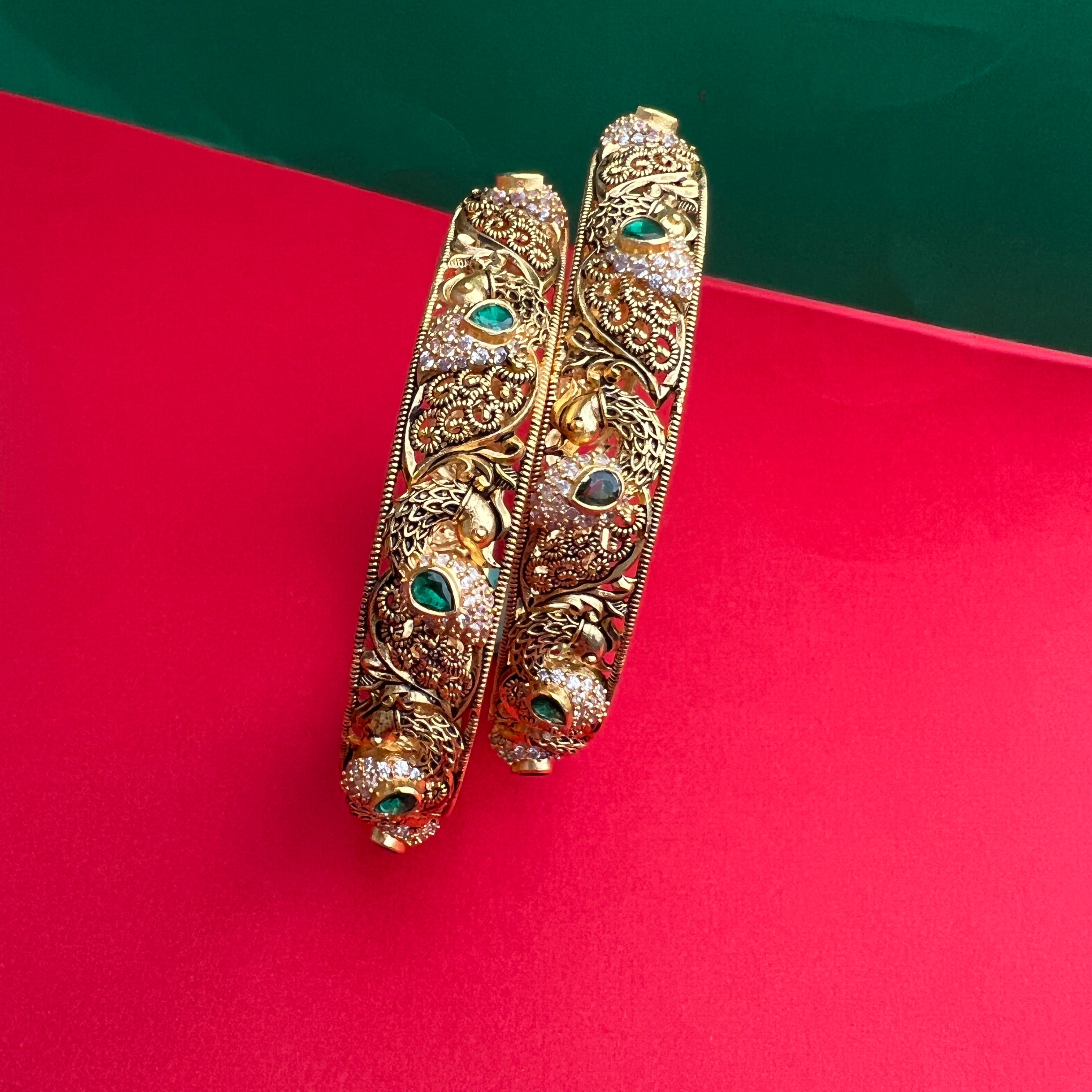 925 Silver Gold Plated Peacock Bangle-1223