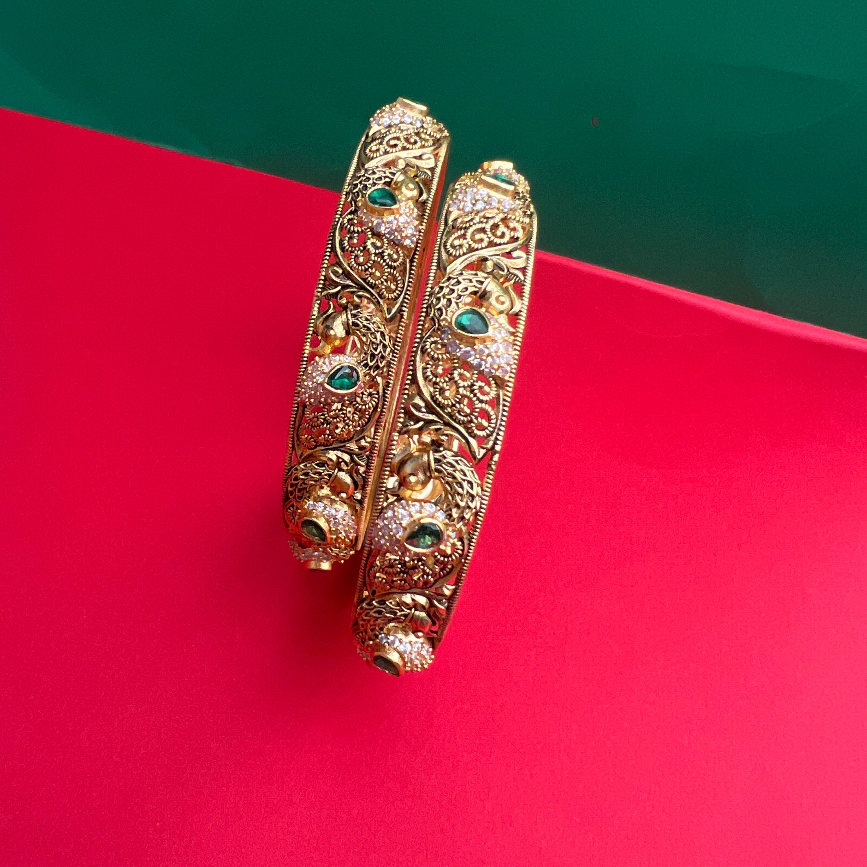 925 Silver Gold Plated Peacock Bangle-1223