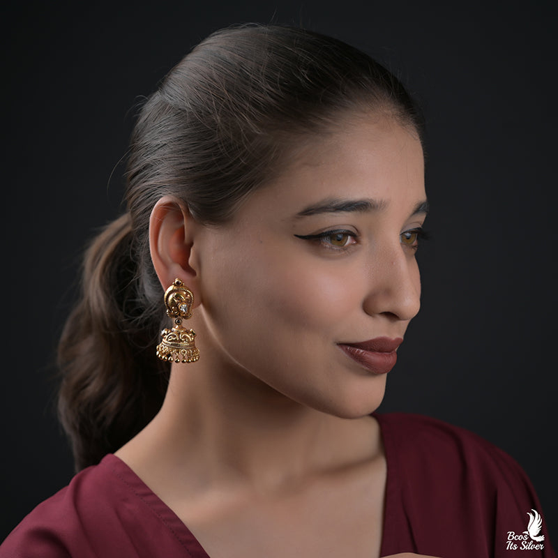 925 Silver Peacock Jhumka - 0154