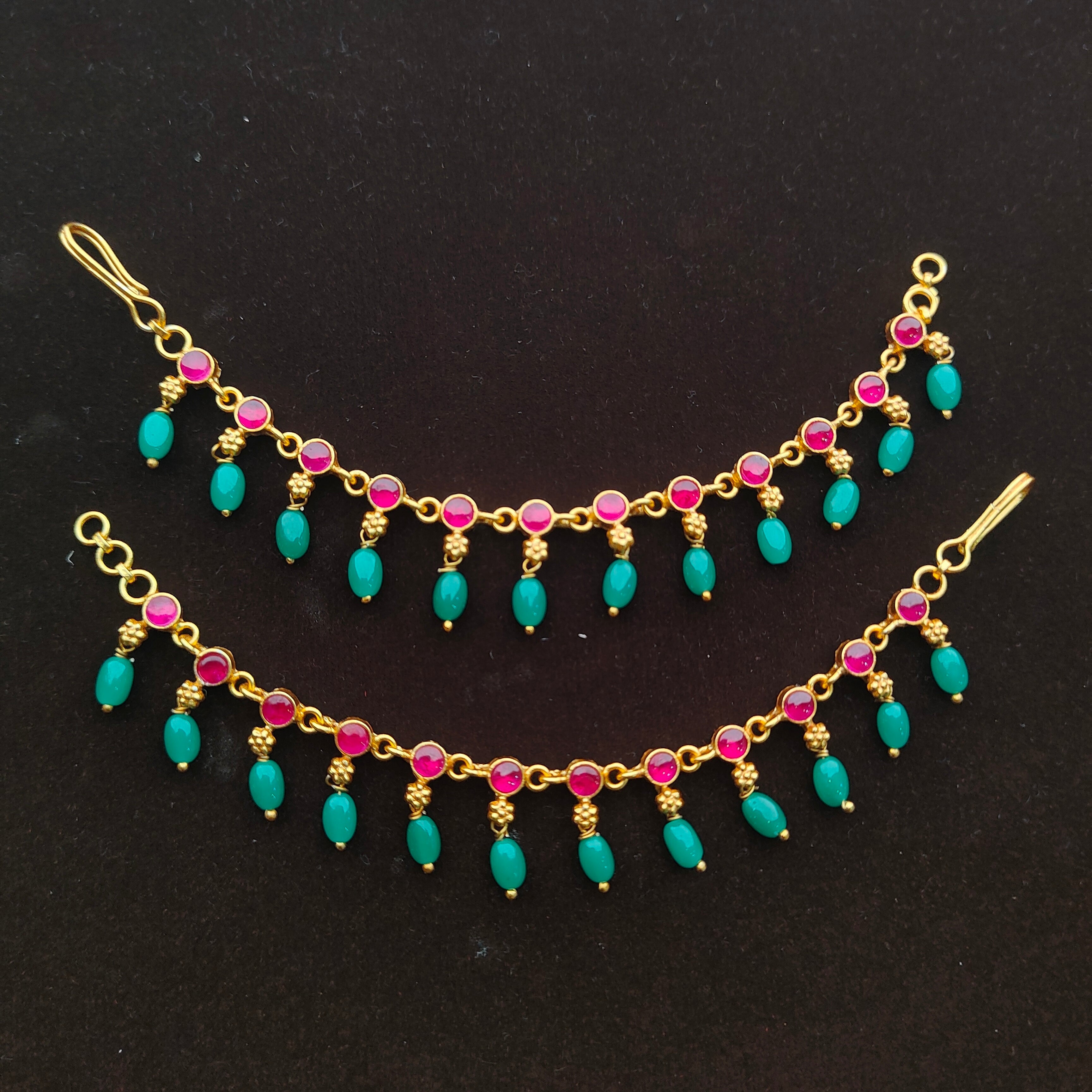 Silver Kundan Vattam Earchain - 0066 - BCOS Its Silver