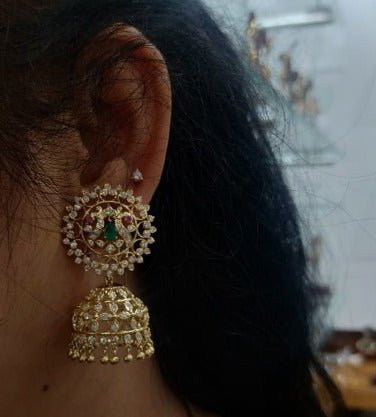 Theia Diamond look 2 in 1 Jhumka - 0301 (MADE TO ORDER) - BCOS Its Silver