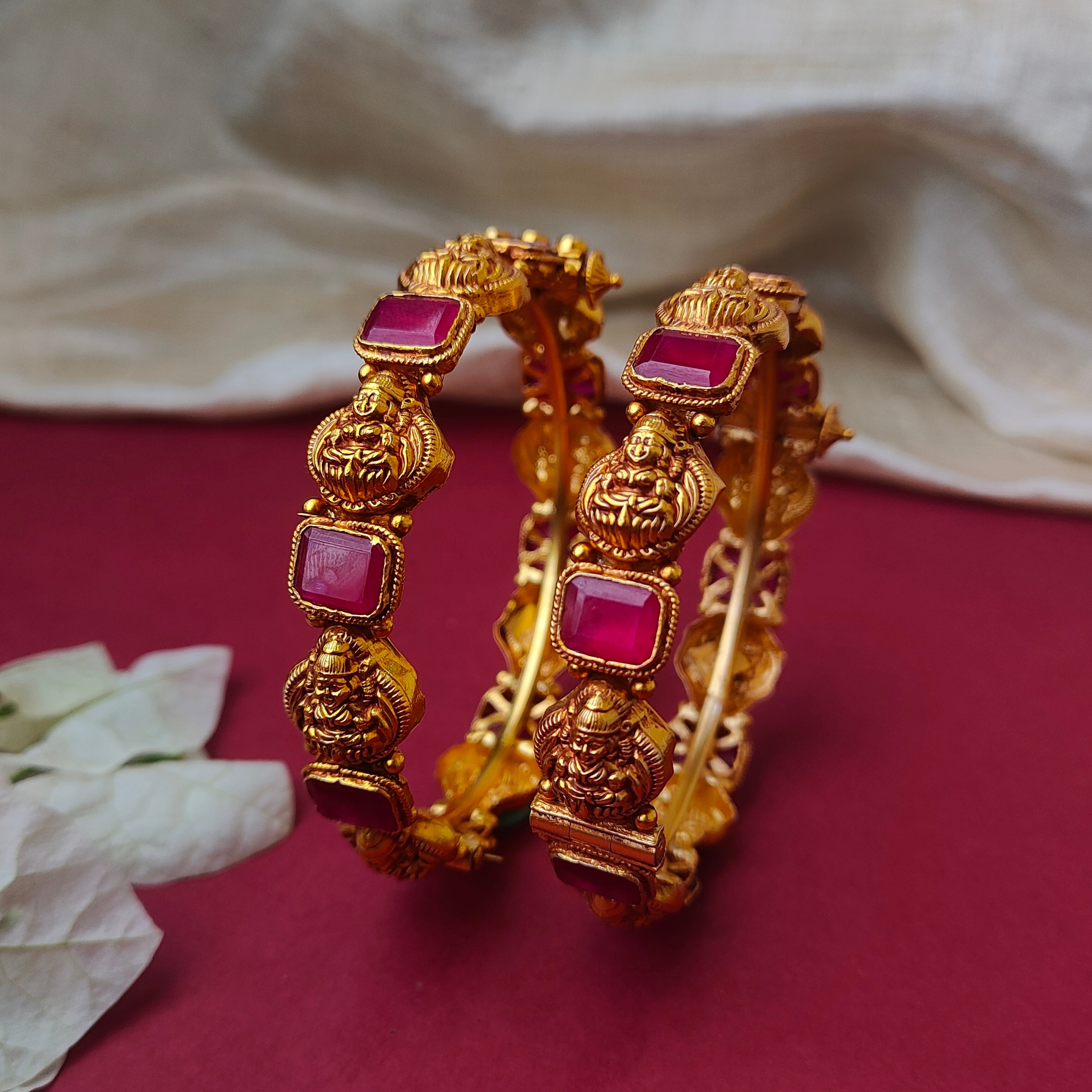 Traditional Nakshi Lakshmi Silver Bangle - 0023 ( 2.6 Pair ) - BCOS Its Silver