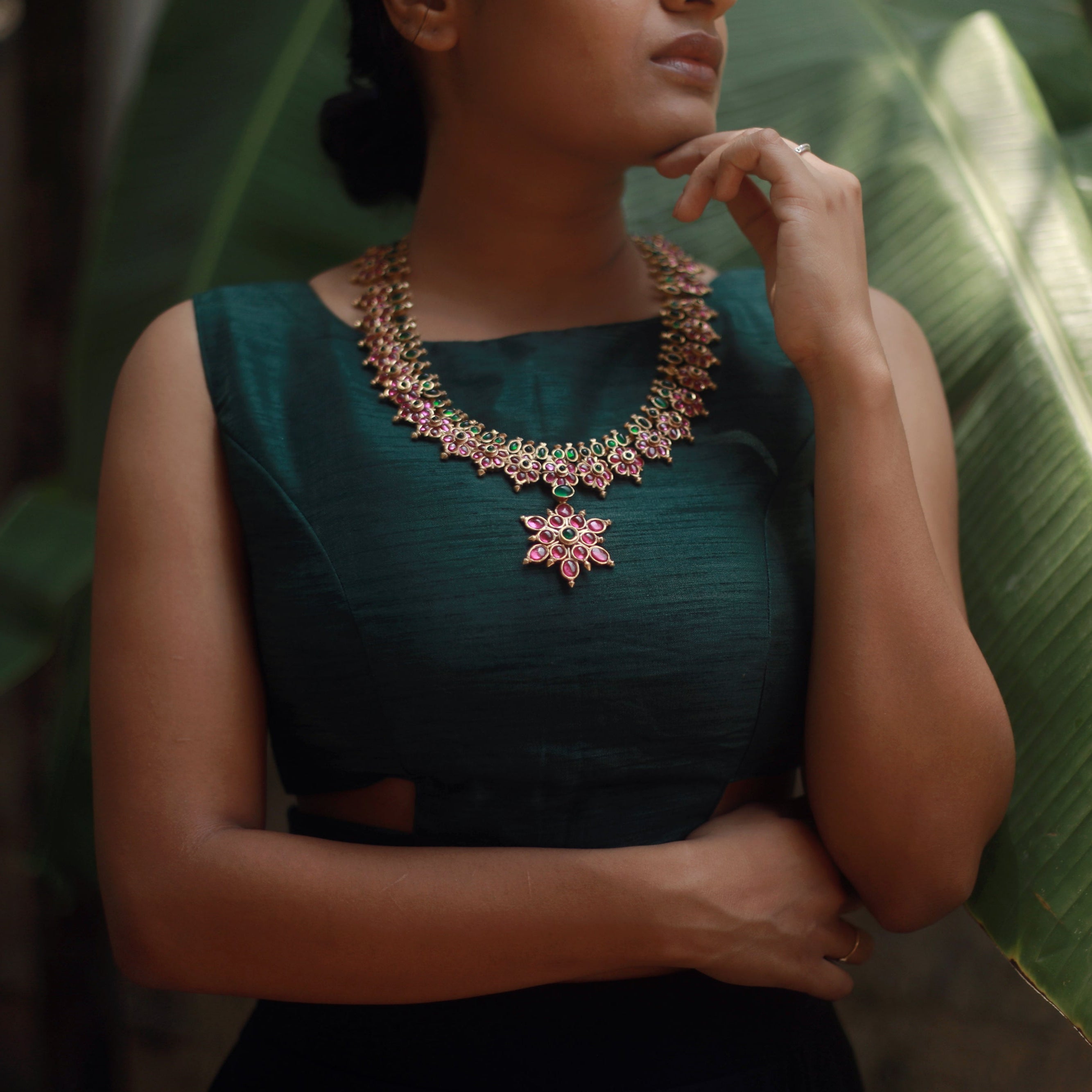 Pure 925 Silver Haram With Flower pendent - 003