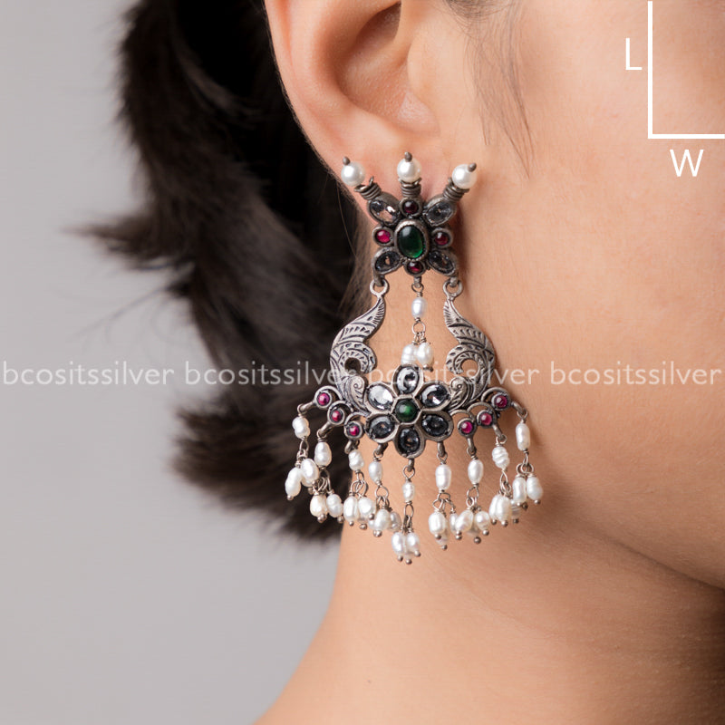 925 Silver Oxidized Guttapusalu Chandbali - 9430