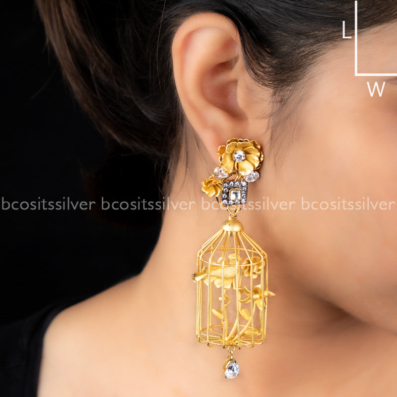 Gold Plated Bird Cage Earring - 1026