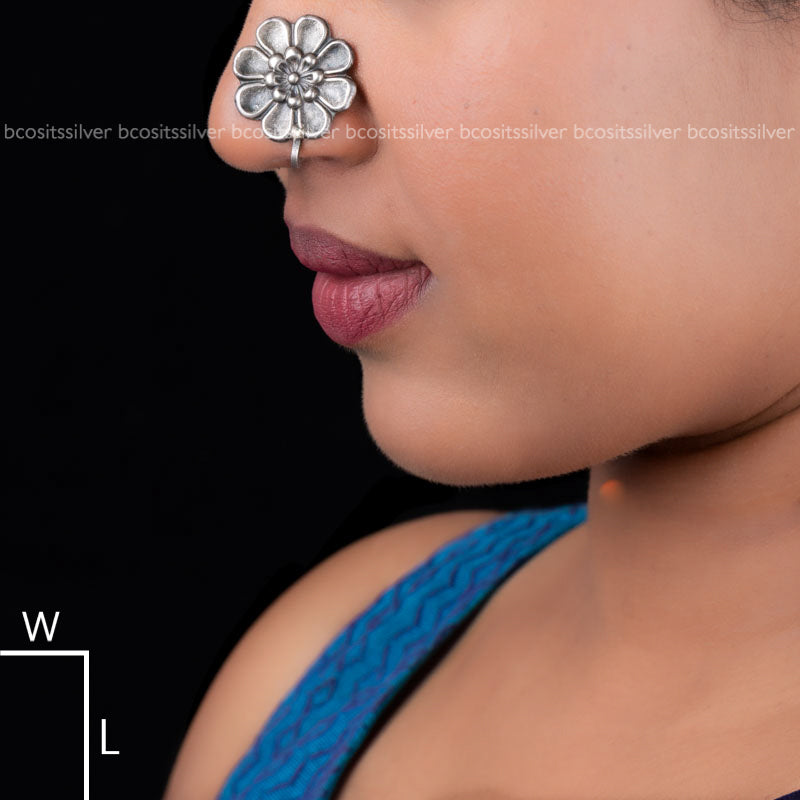 Pure 925 Silver Big Flower Nosepin Clip on - 1049