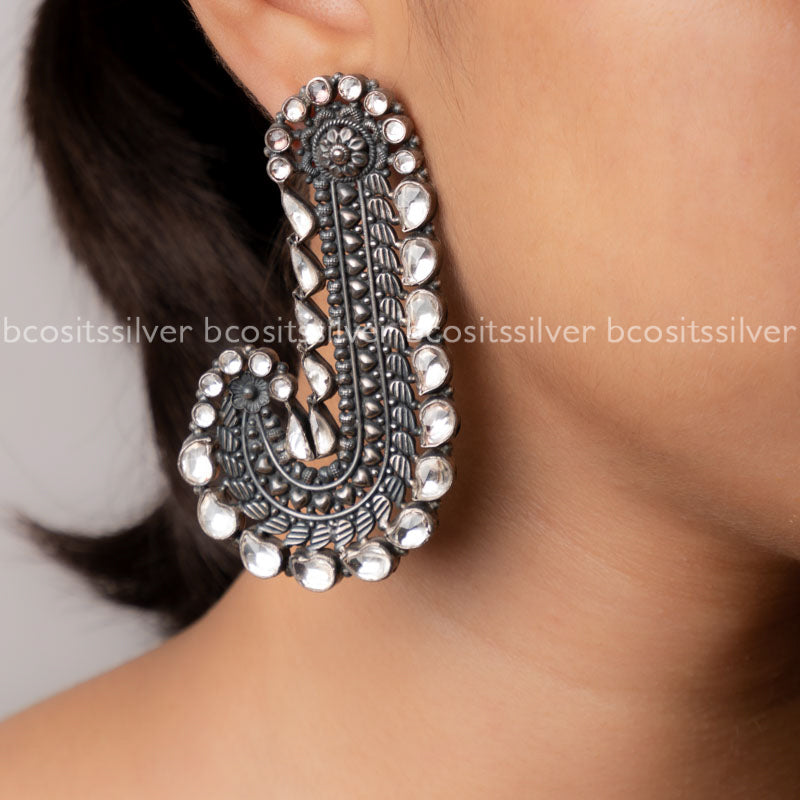 Pure 925 Silver J Shaped Earring - 1203