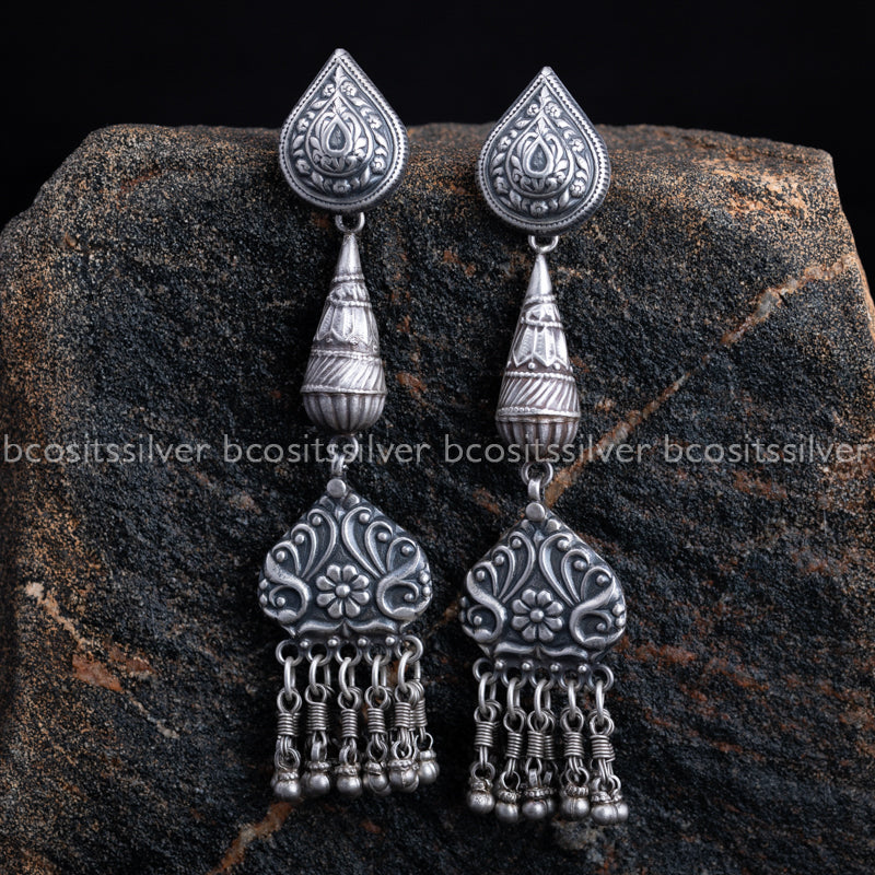 Pure 925 Silver Oxidized Earring - 1405