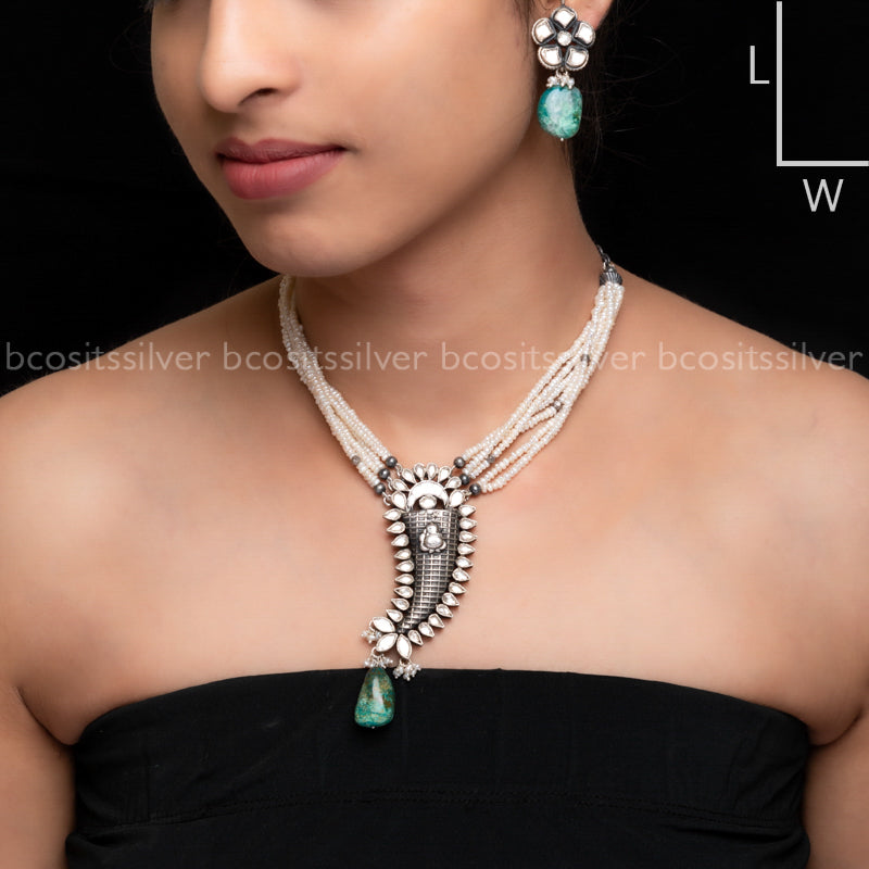 925 Silver Puliguru necklace set - 3303