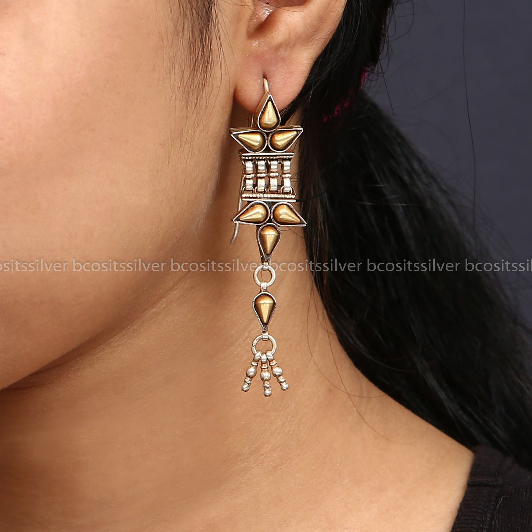 Pure 925 Silver Dual tone Zinariy (AU) Earring - 0900