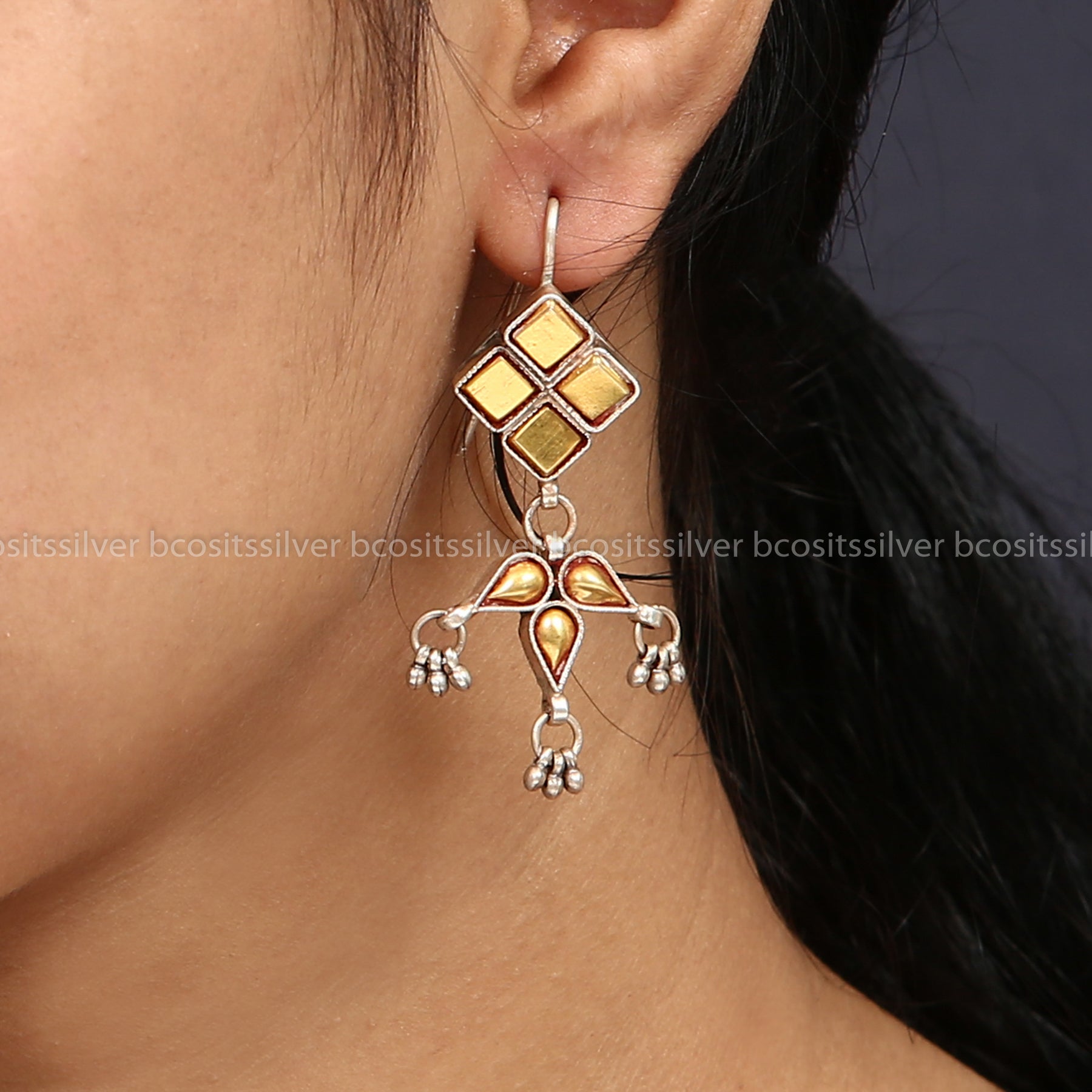 Pure 925 Silver Dual tone Zinariy (AU) Earring - 0899