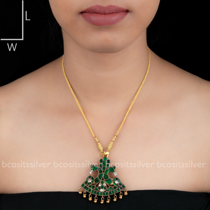 Gold Plated Peacock Kundan Pendant - 9243