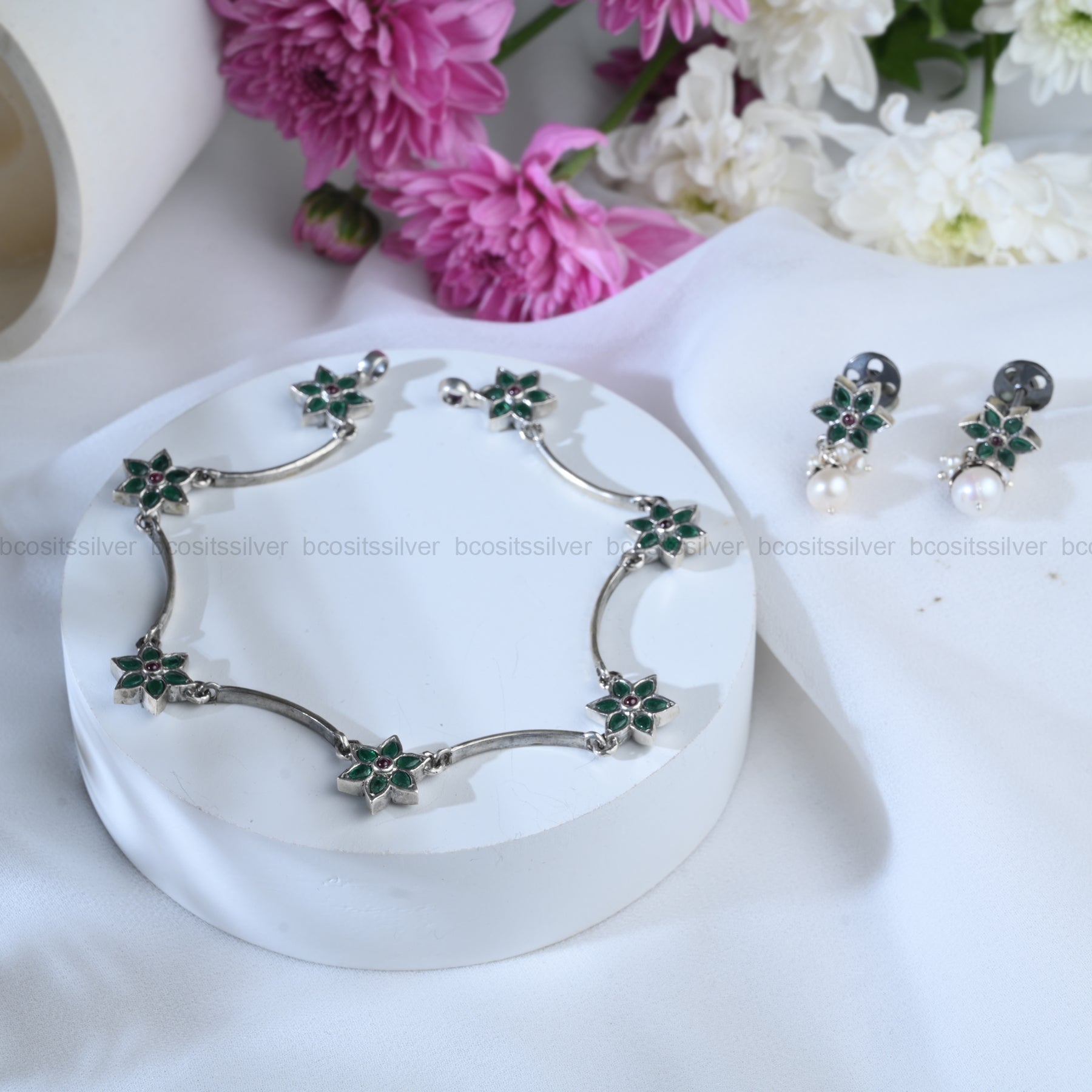 925 Oxidized Flower Neckpiece - 1236