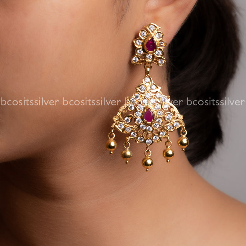 925 Silver Gold Plated Chandbali - 1237