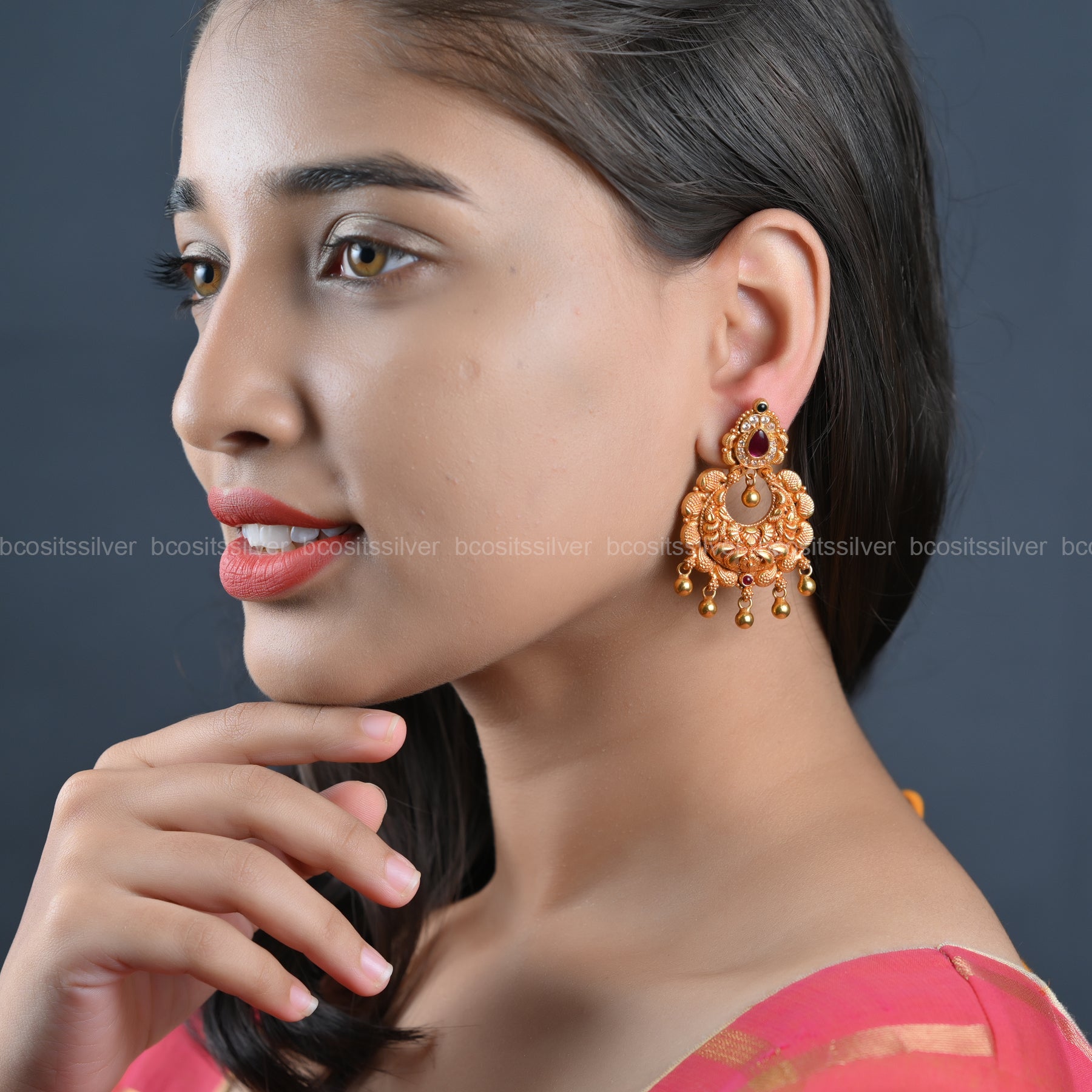 925 Silver Gold Plated Chandbali - 7007