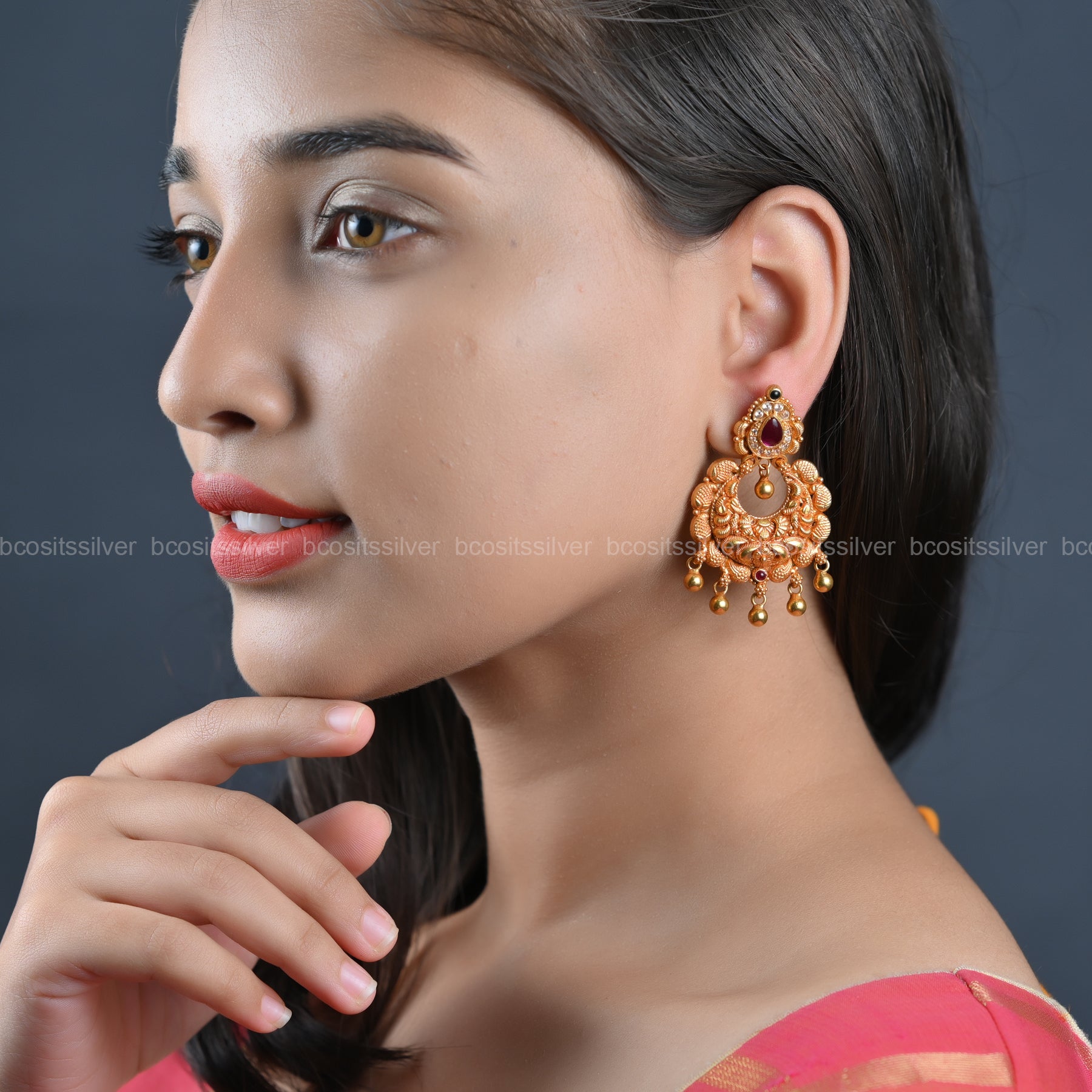 925 Silver Gold Plated Chandbali - 7007