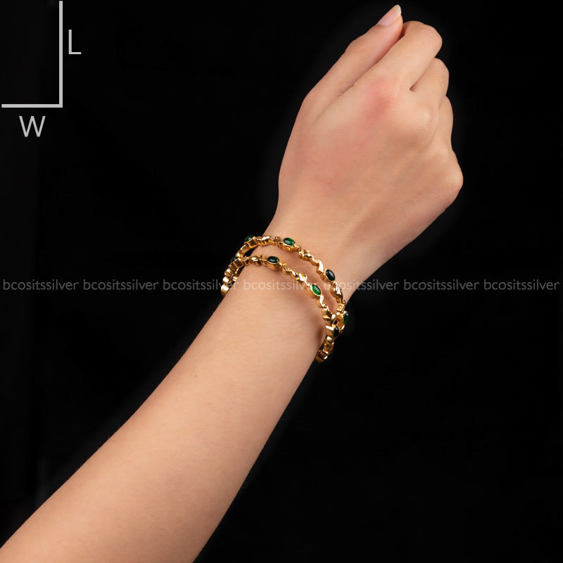 925 Silver Gold Plated Close settings Bangle - 5767