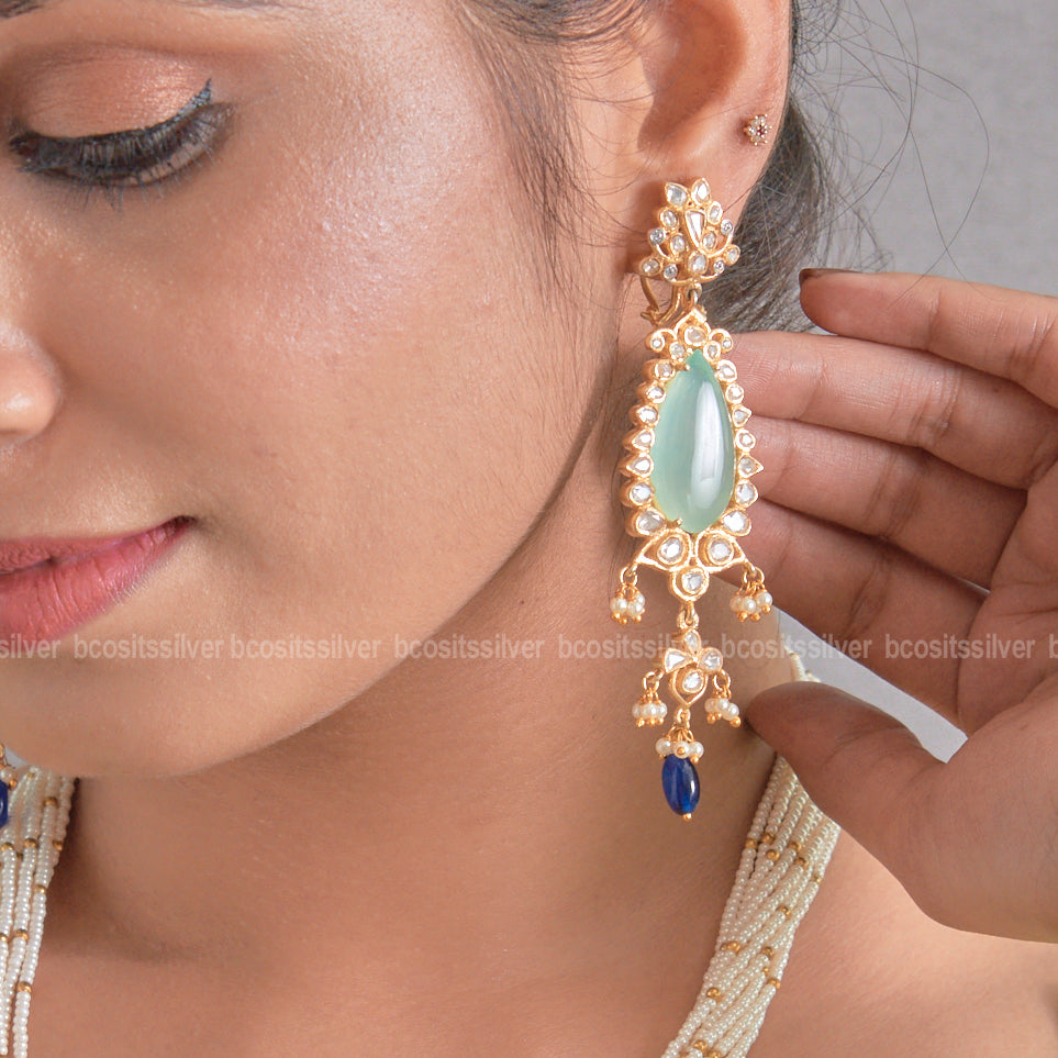 925 Silver Gold Plated Haram with Earring - 5802