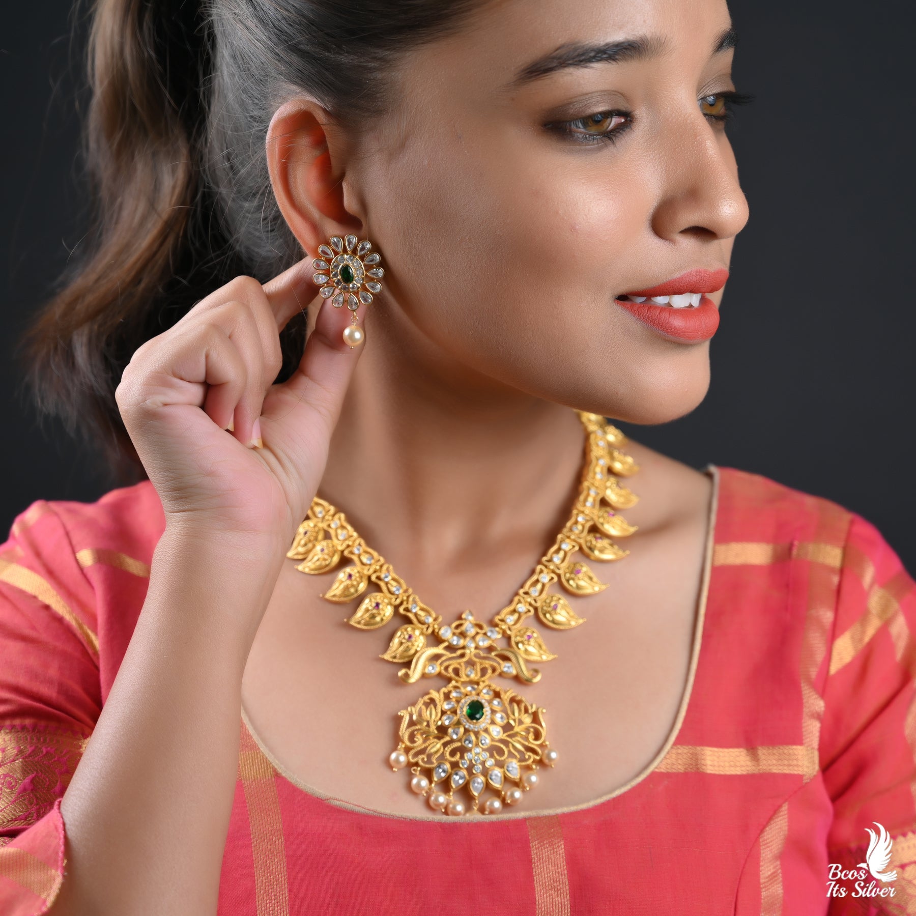 925 Silver Gold Plated Leaf Necklace - 2324