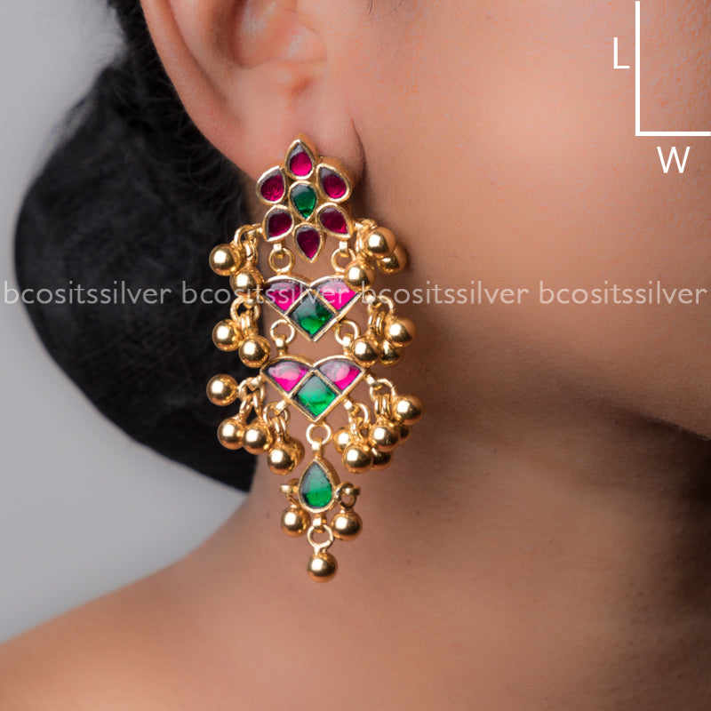 925 Silver Gold Plated Long Earring - 511