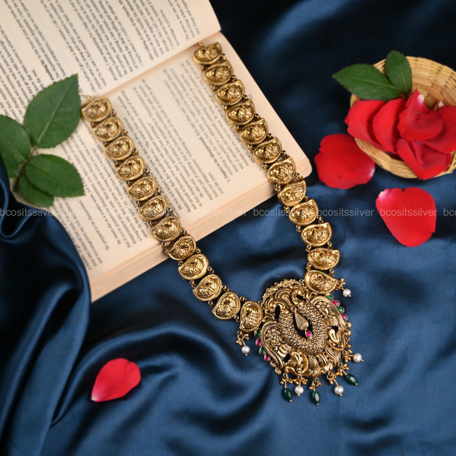 925 Silver Gold Plated Navaratri Haram- 8066