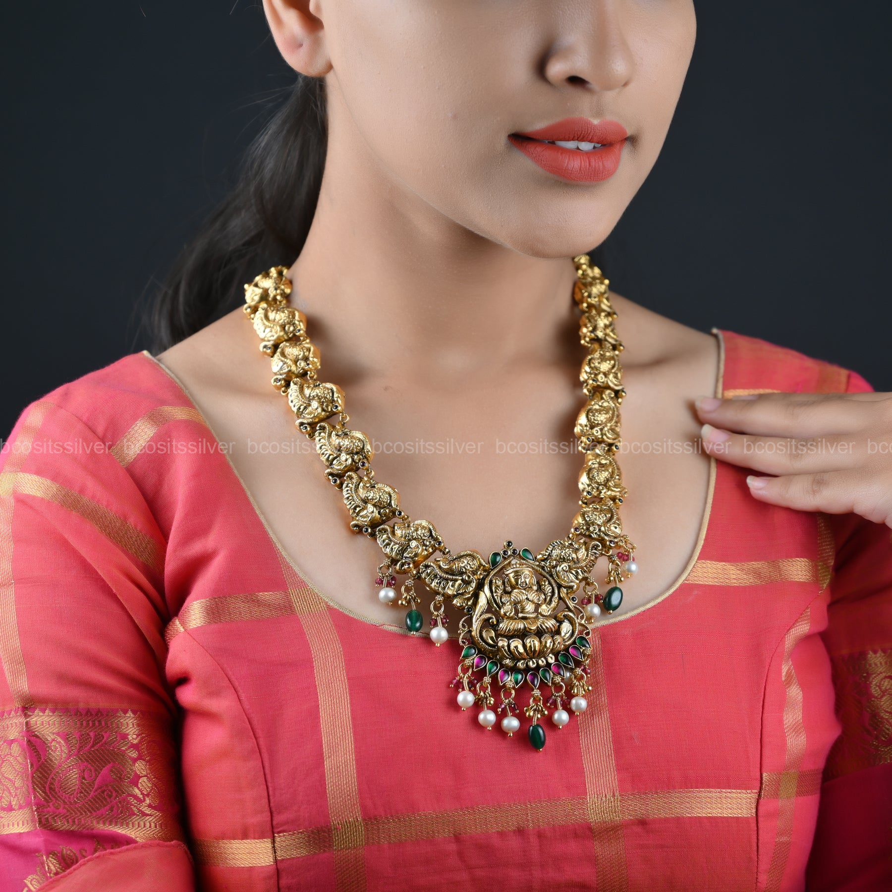 925 Silver Gold Plated Navaratri Haram- 8064