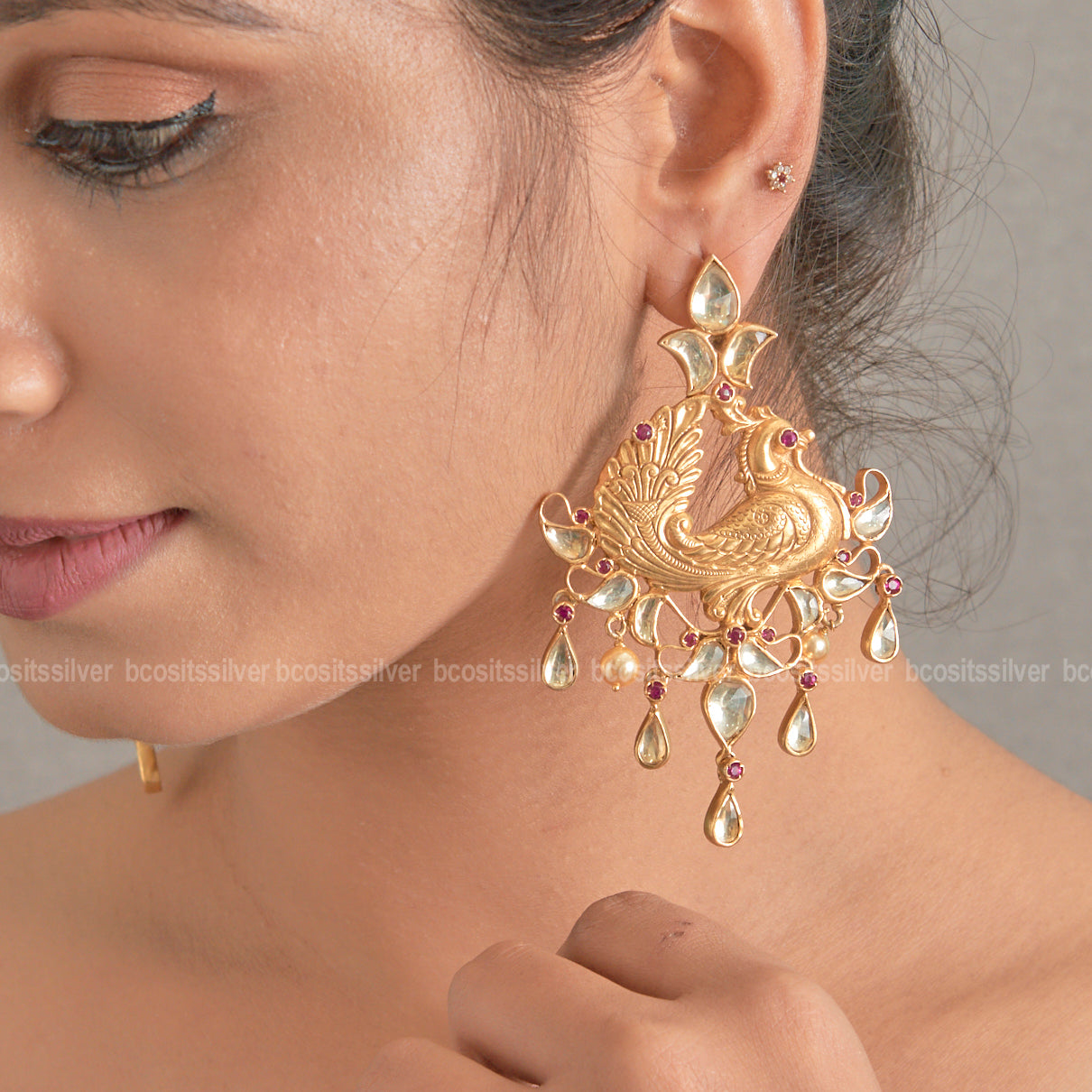 925 Silver Gold Plated Peacock Earring - 1854