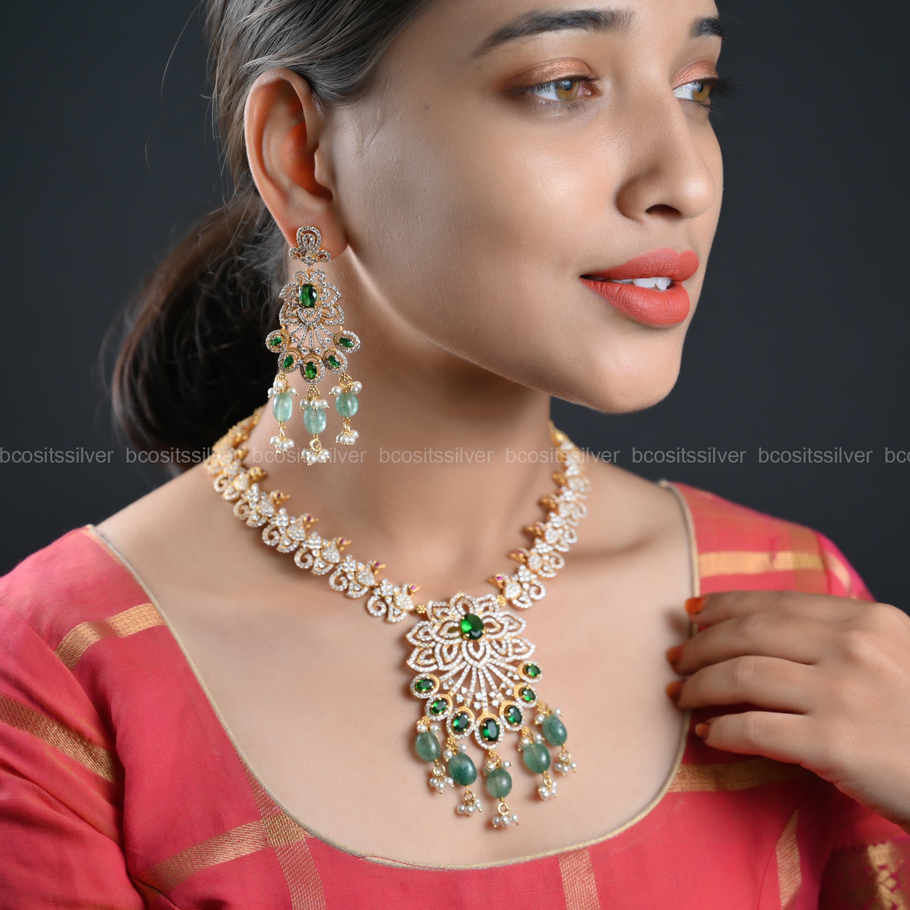 925 Silver Gold Plated Sankranti Neckpiece - 1003